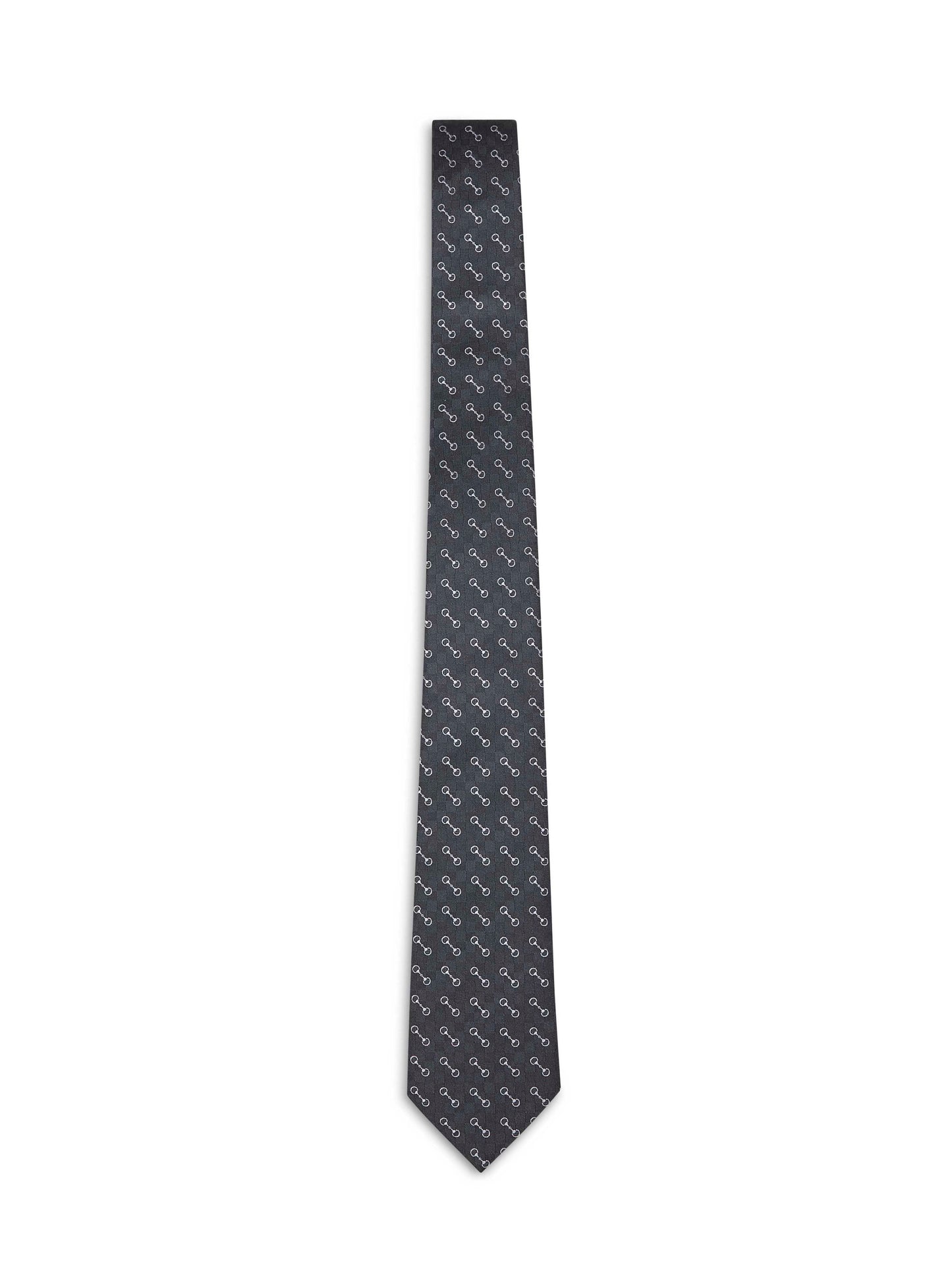 Gucci Men Black Horsebit Silk Jacquard Tie GUCCI