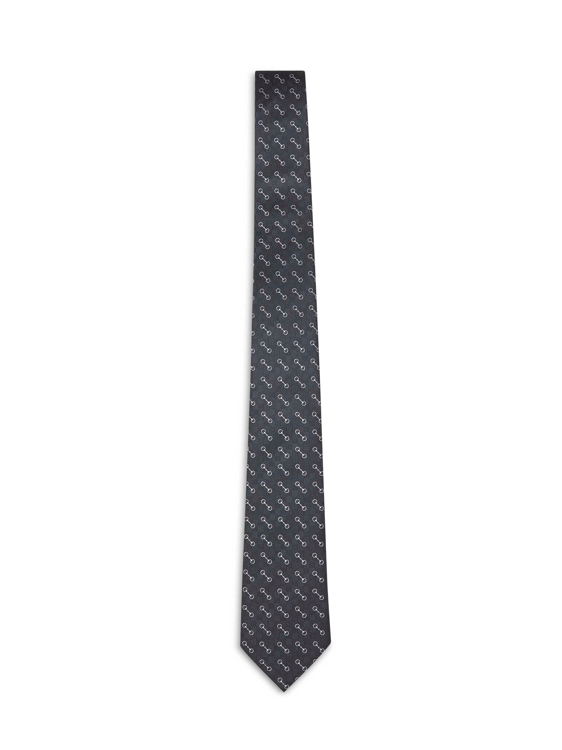 Gucci Men Black Horsebit Silk Jacquard Tie GUCCI