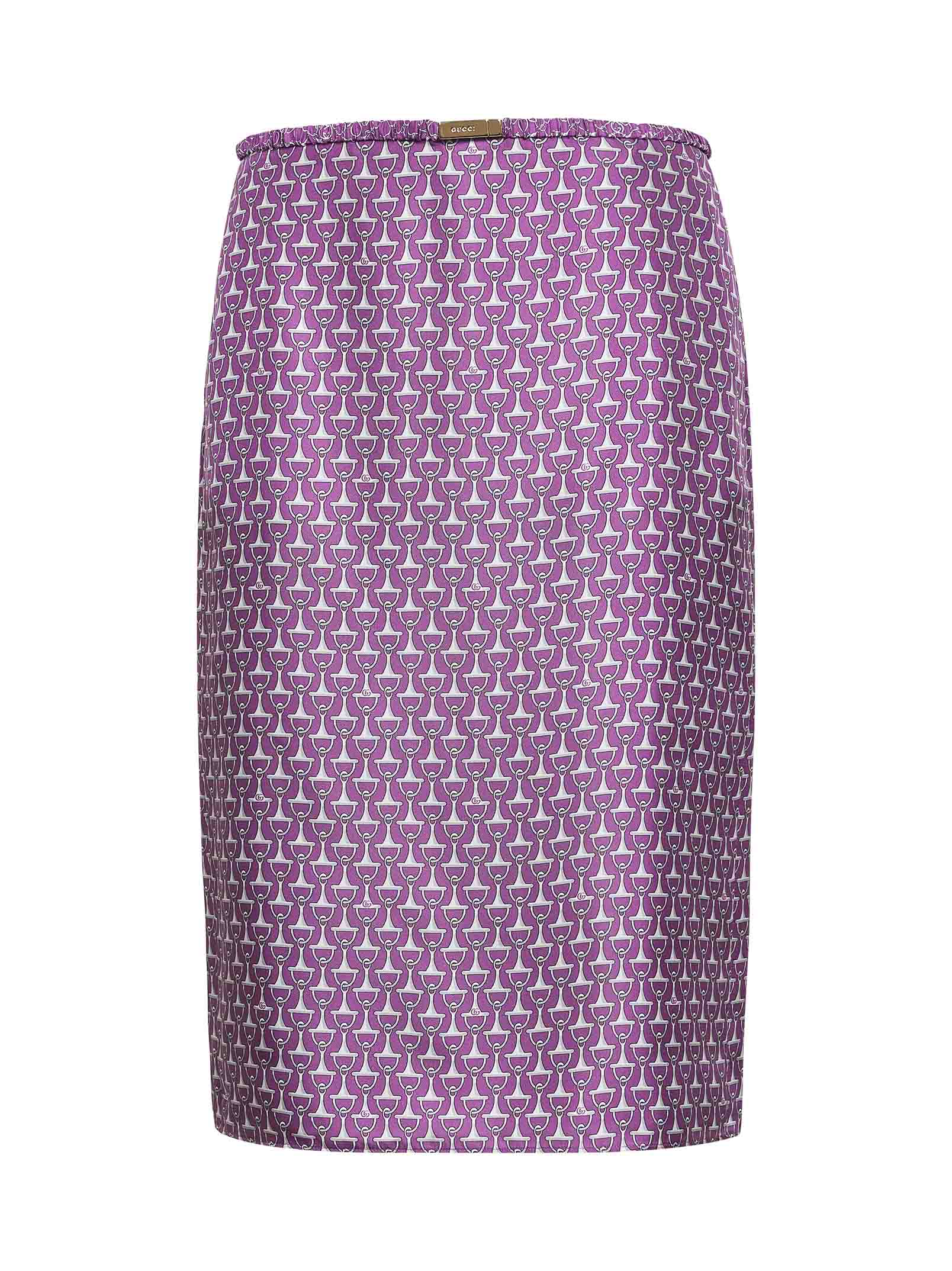 Gucci Women Violet Printed Silk Twill Midi Skirt GUCCI