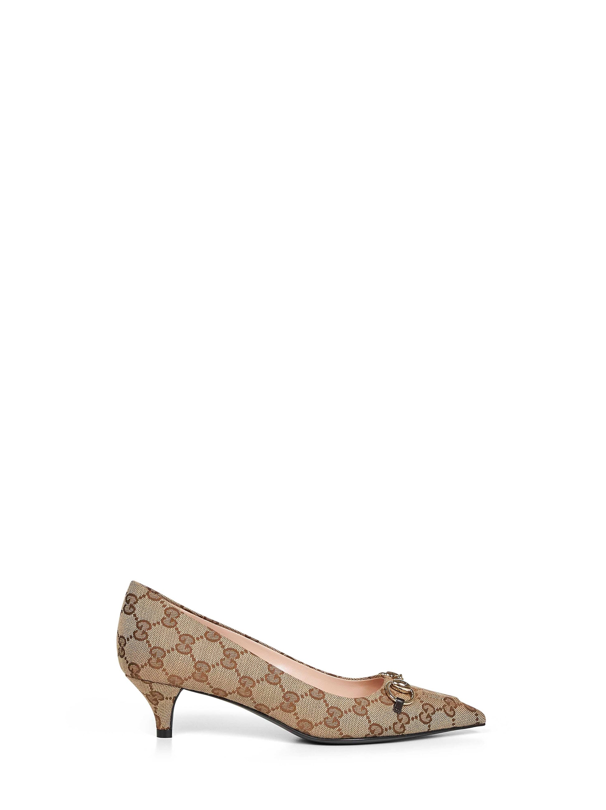 Gucci Women Beige And Dark Brown Gg Canvas Pumps With Horsebit GUCCI