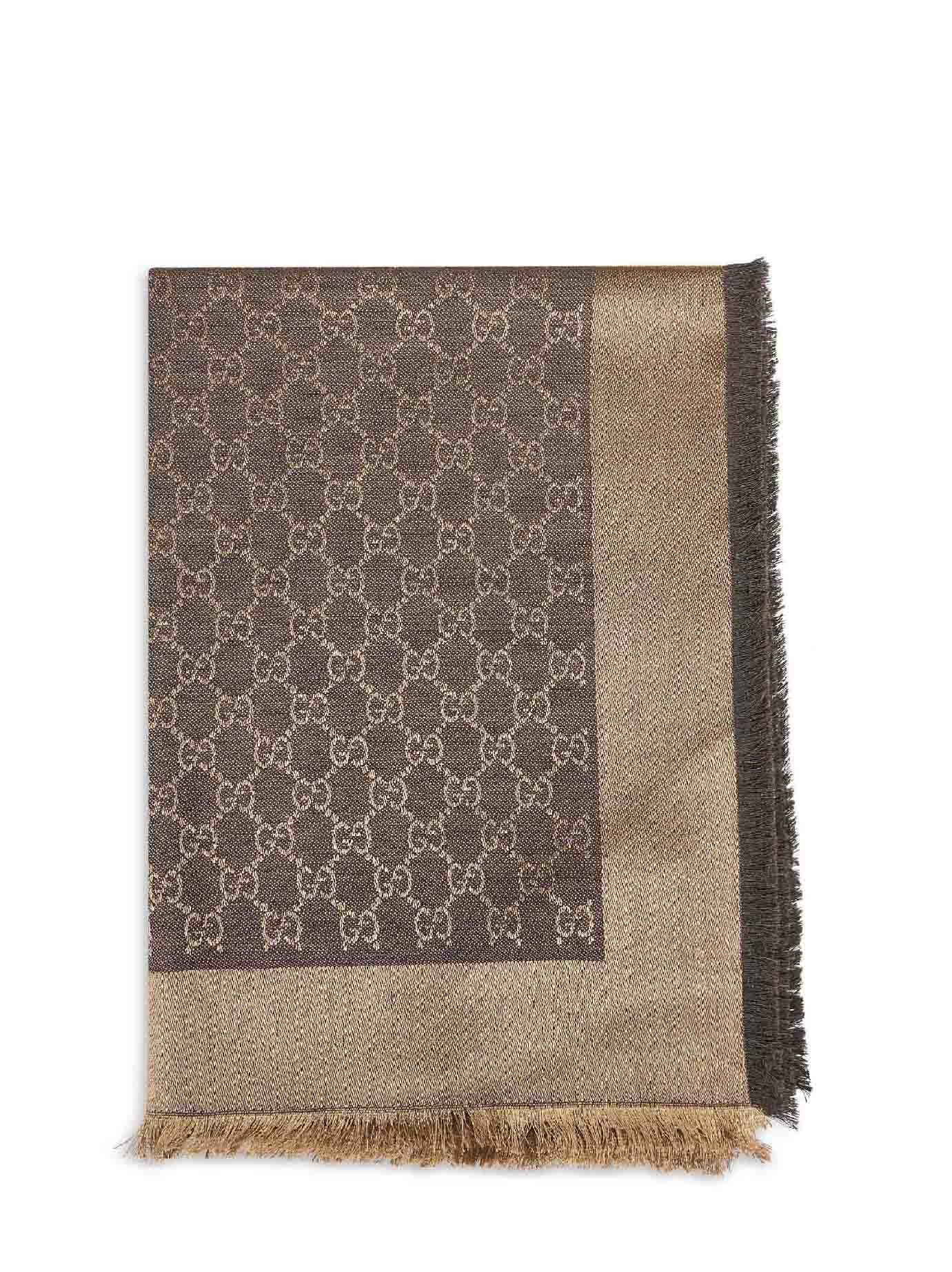 Gucci Women Brown And Beige Gg Silk And Wool Shawl GUCCI