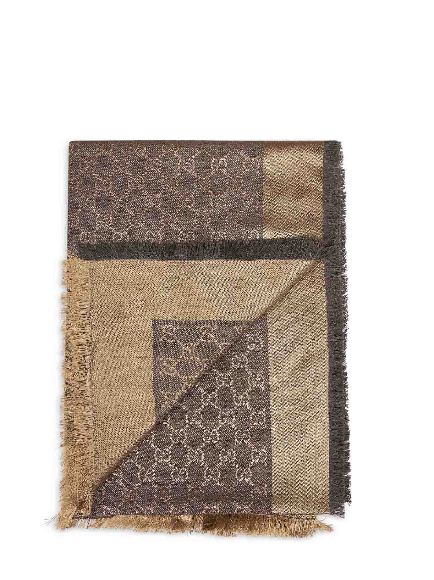 Gucci Women Brown And Beige Gg Silk And Wool Shawl GUCCI