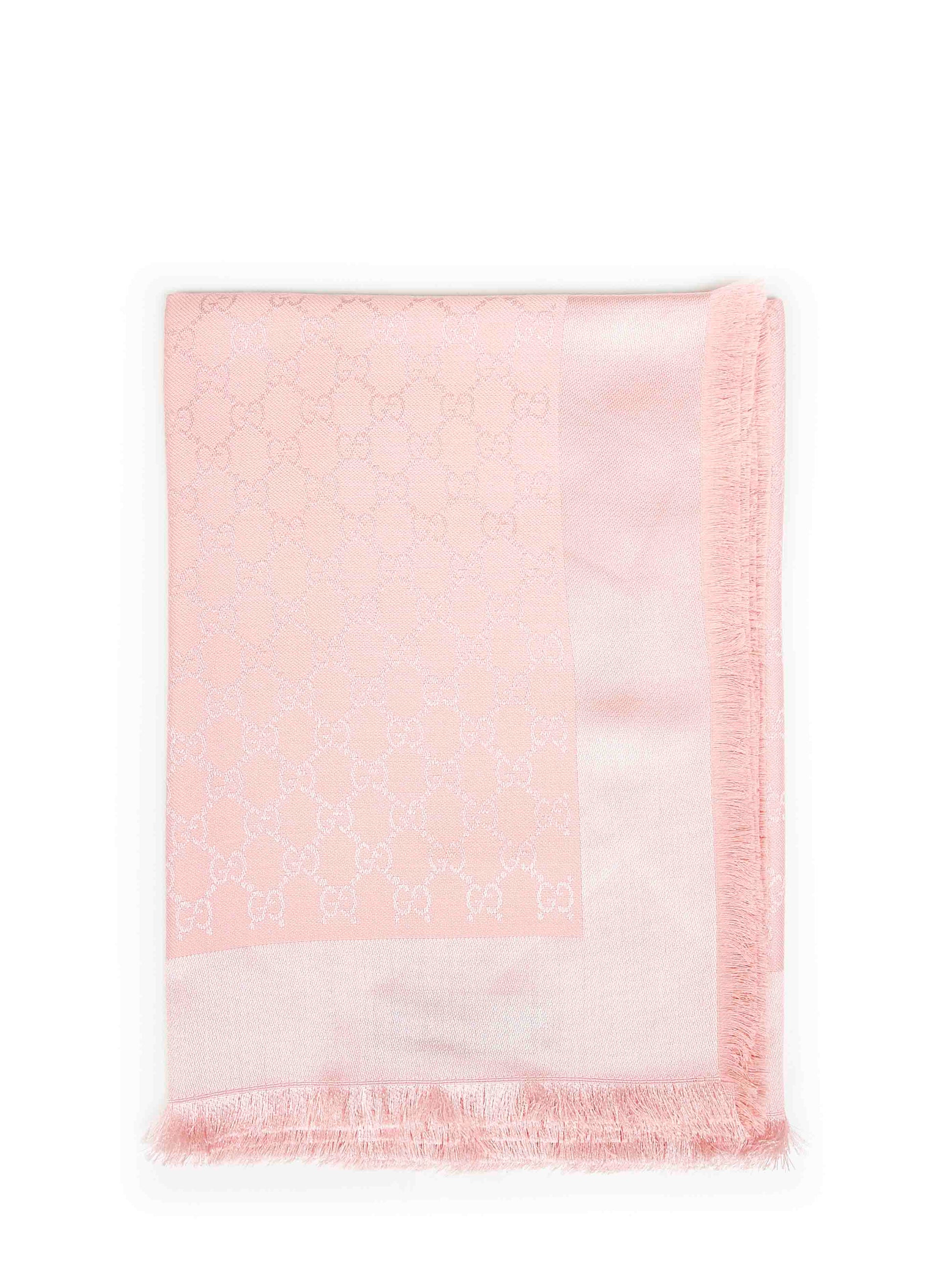 Gucci Women Pink And White Gg Silk And Wool Shawl<Br/> GUCCI