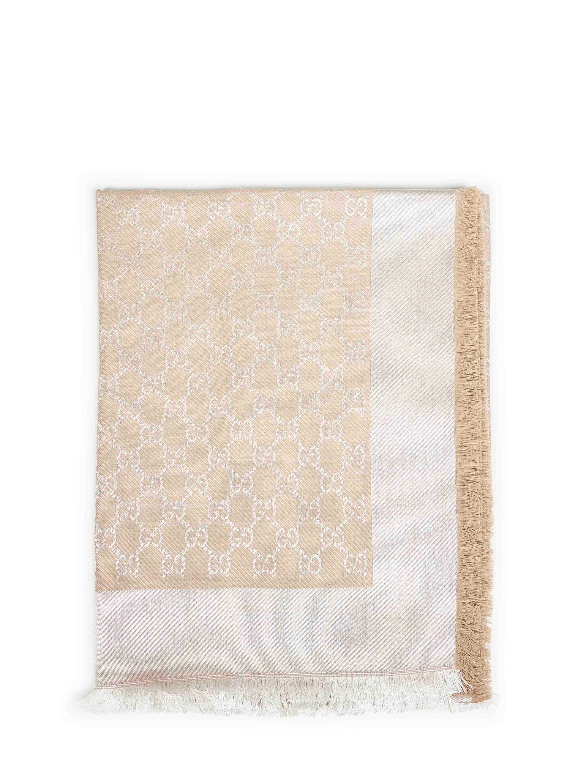 Gucci Women Beige And White Gg Silk And Wool Shawl<Br/> GUCCI