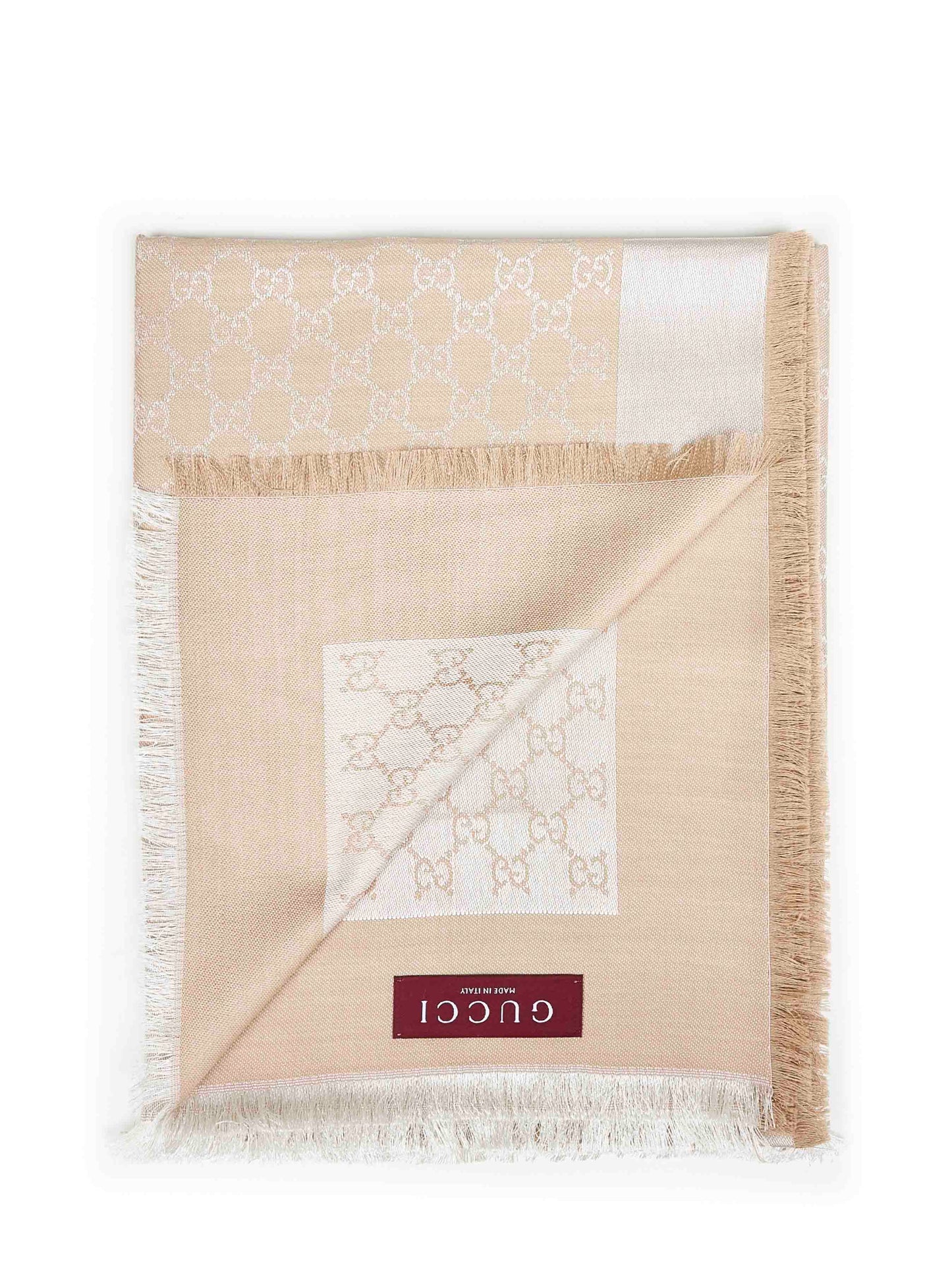 Gucci Women Beige And White Gg Silk And Wool Shawl<Br/> GUCCI