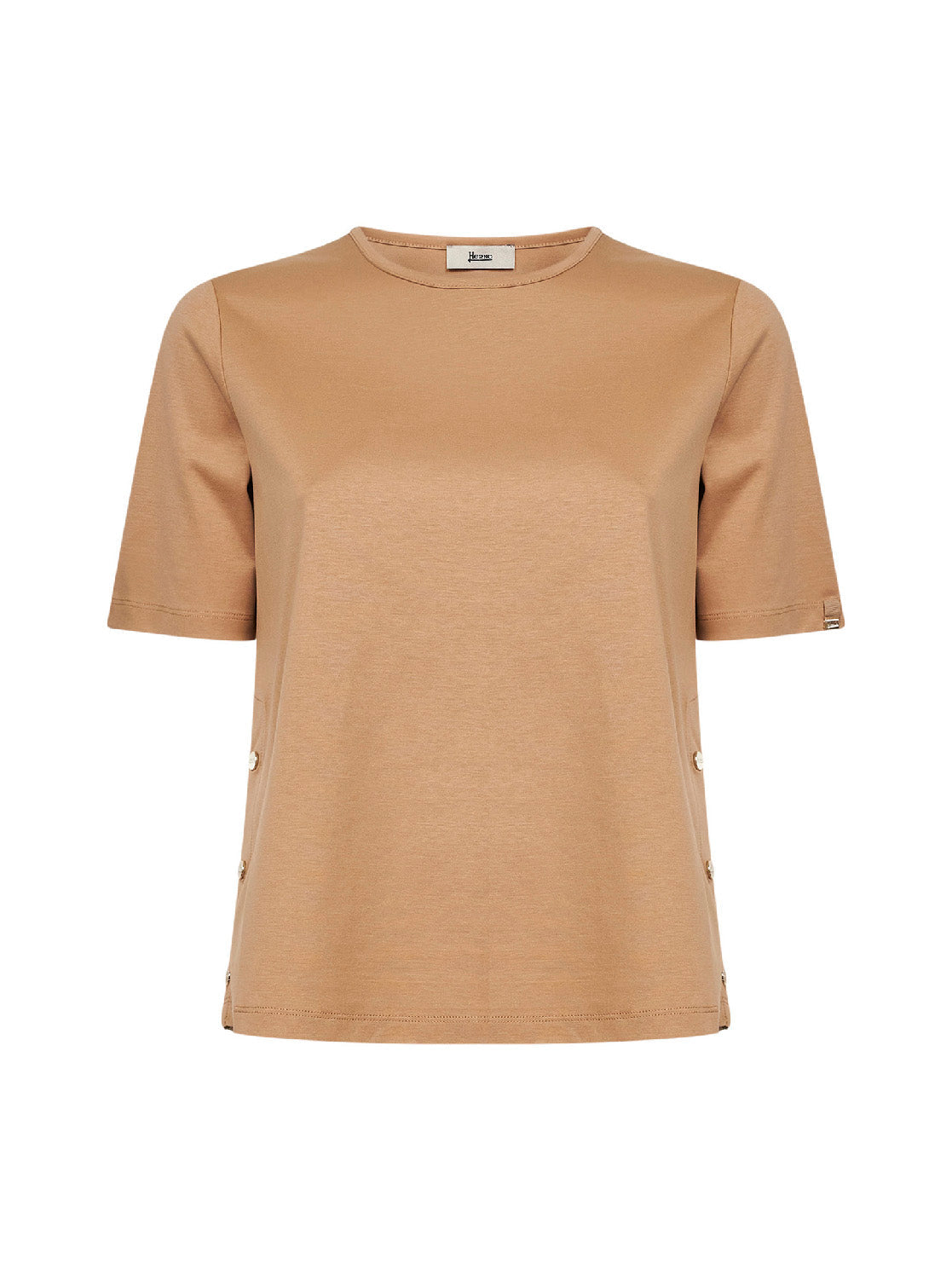 Herno Women Camel Cotton Jersey T-Shirt With Slits HERNO