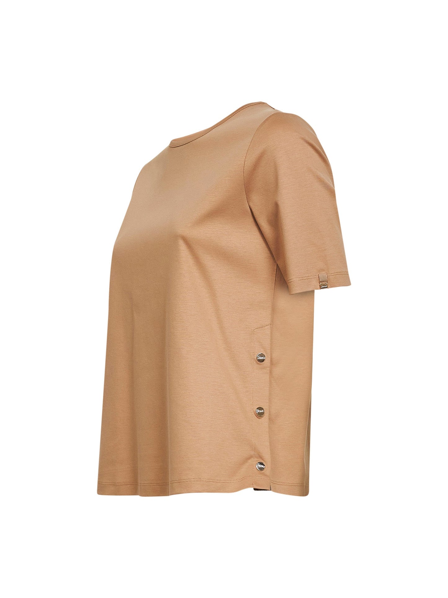 Herno Women Camel Cotton Jersey T-Shirt With Slits HERNO
