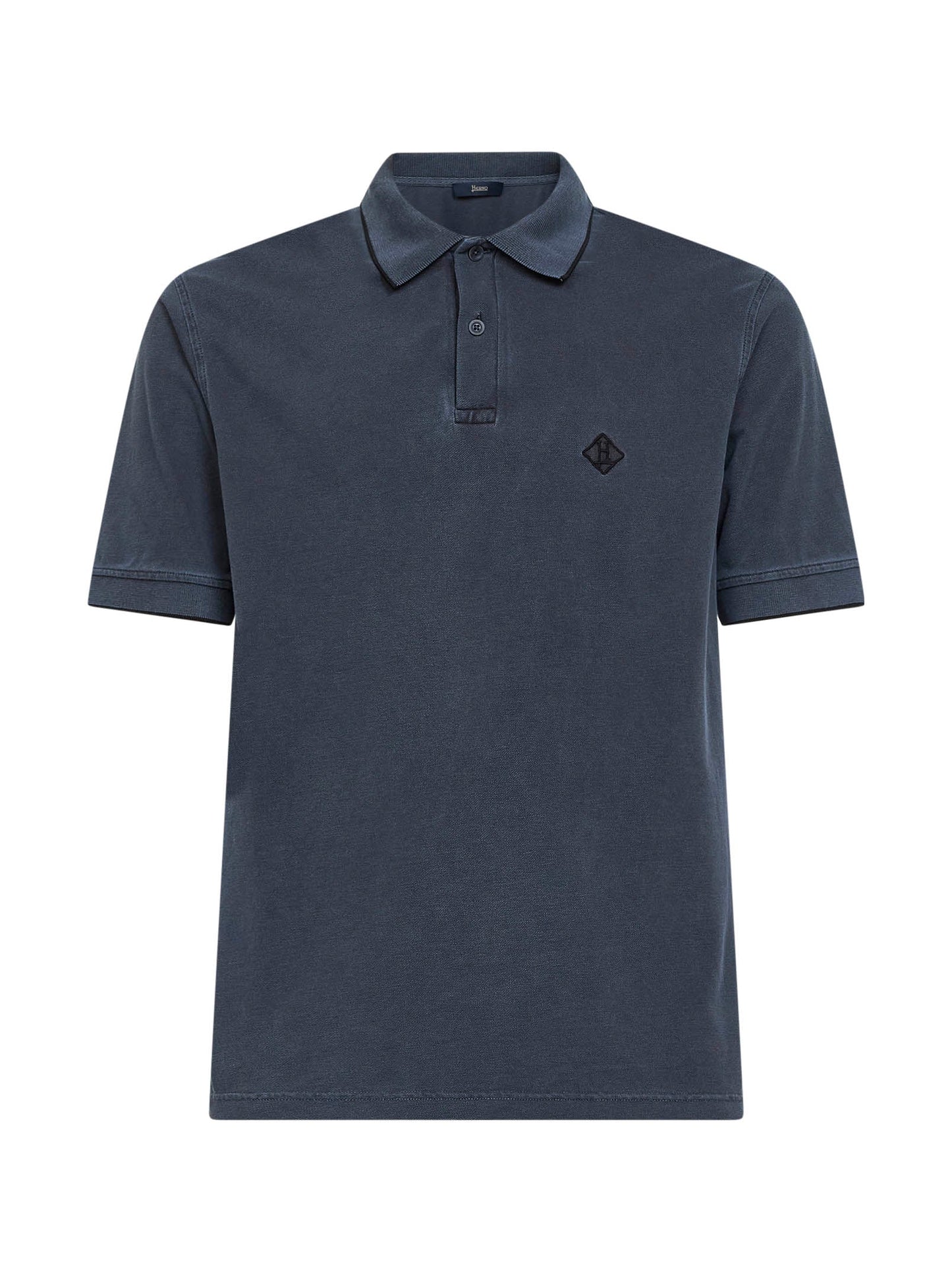 Herno Men Blue Cotton Pique Logo Polo Shirt HERNO