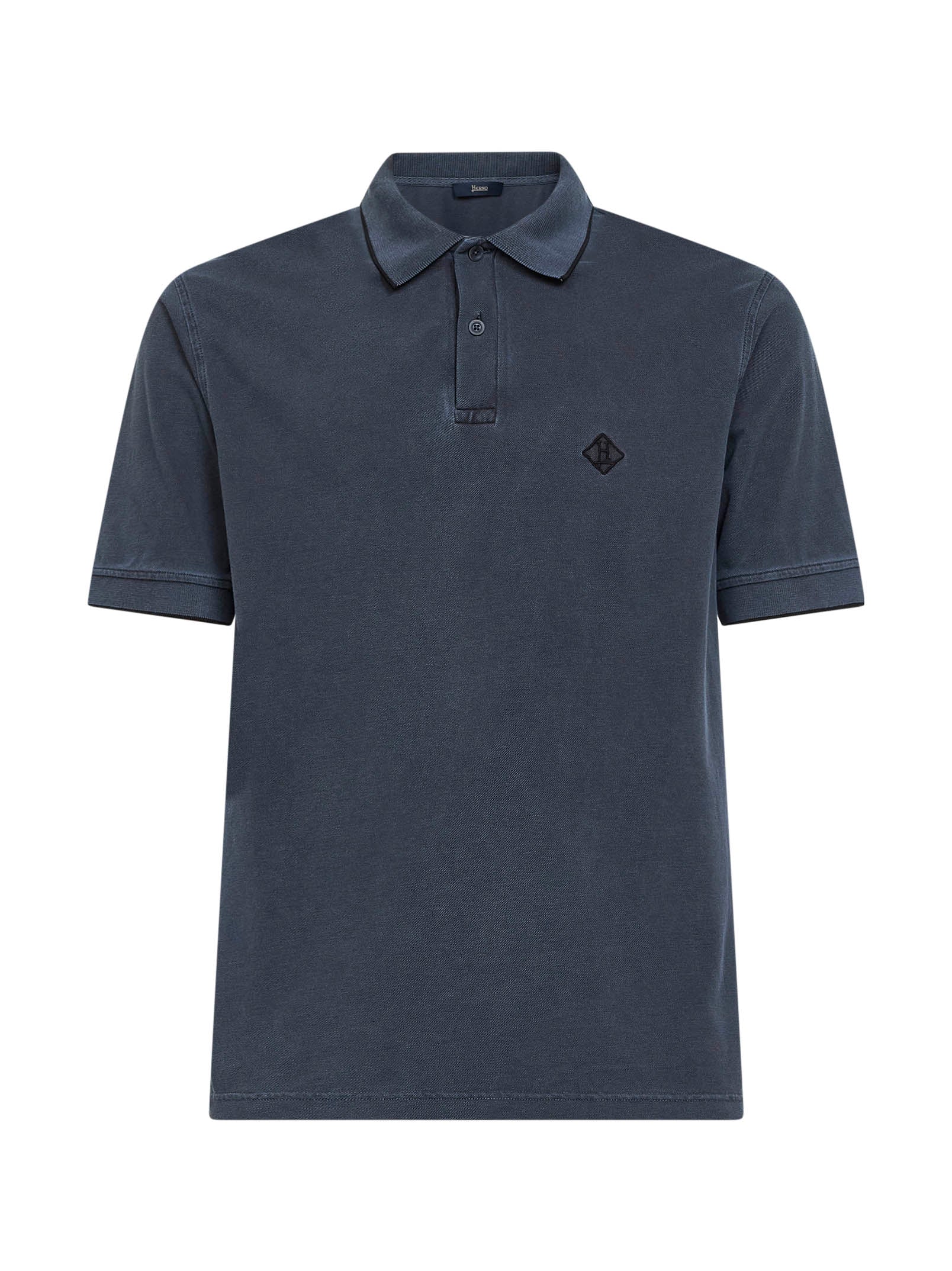Herno Men Blue Cotton Pique Logo Polo Shirt HERNO