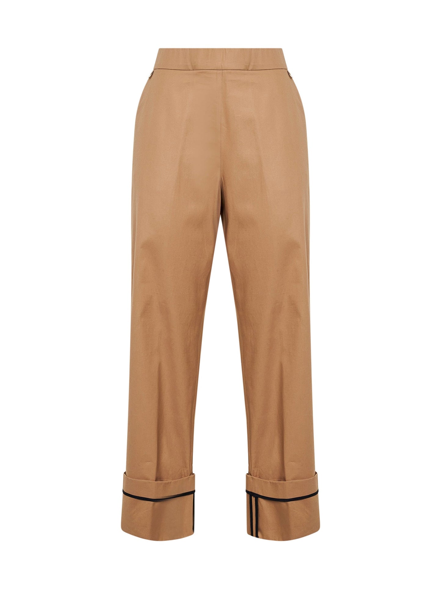 Herno Women Camel Cotton Gabardine Trousers With Turn-Up Hems HERNO