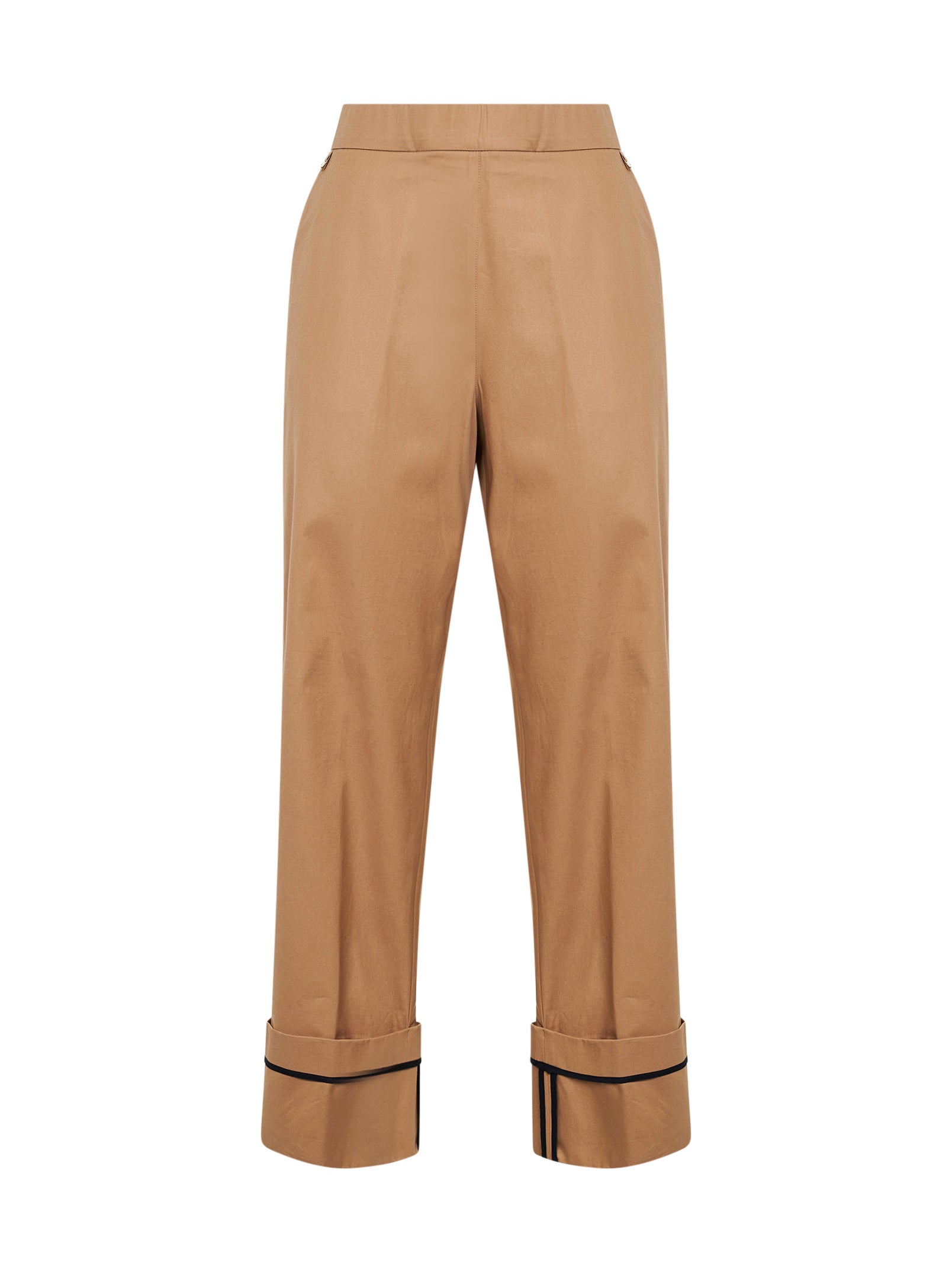 Herno Women Camel Cotton Gabardine Trousers With Turn-Up Hems HERNO