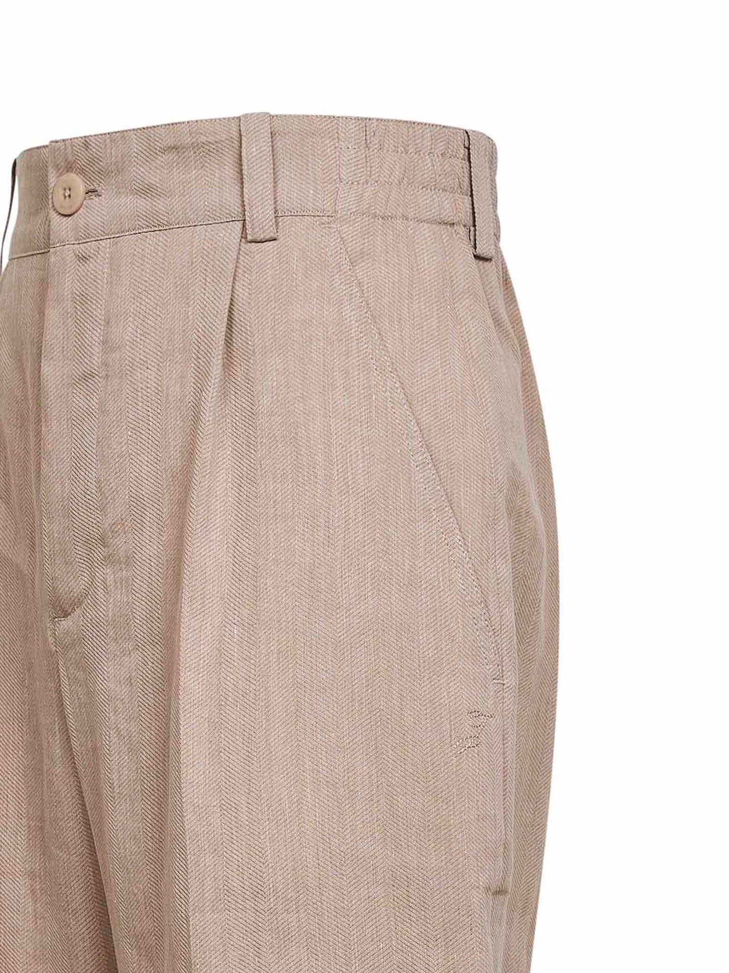Jacquemus Men Beige Textured Linen Blend The Croisière Trousers JACQUEMUS