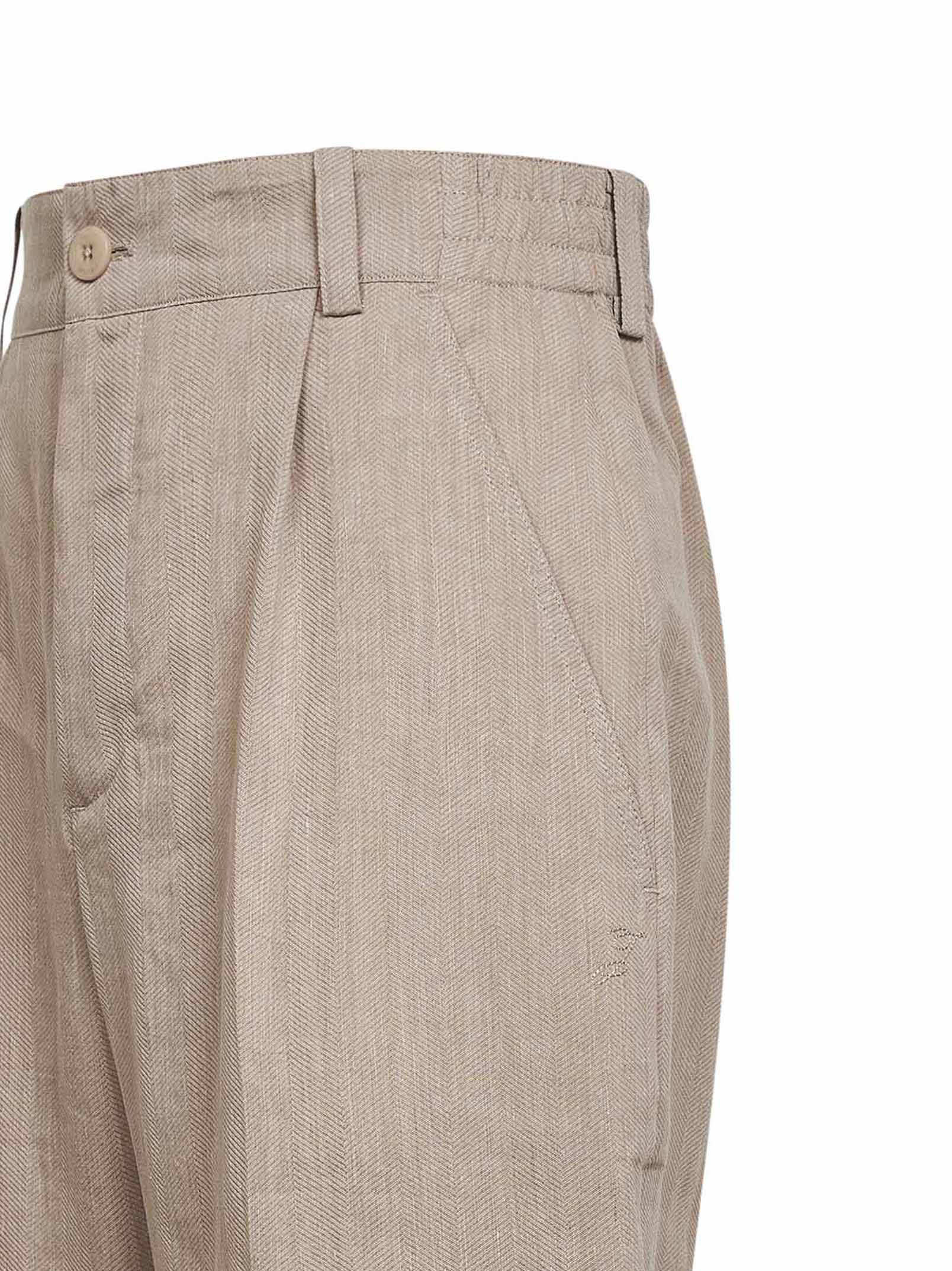 Jacquemus Men Beige Textured Linen Blend The Croisière Trousers JACQUEMUS