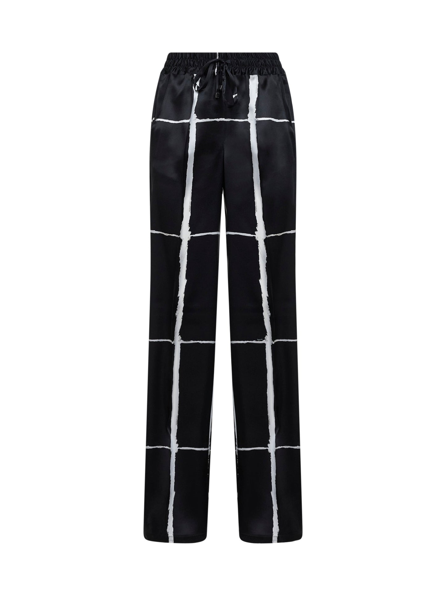 Kiton Women Black And White Printed Silk Drawstring Trousers KITON