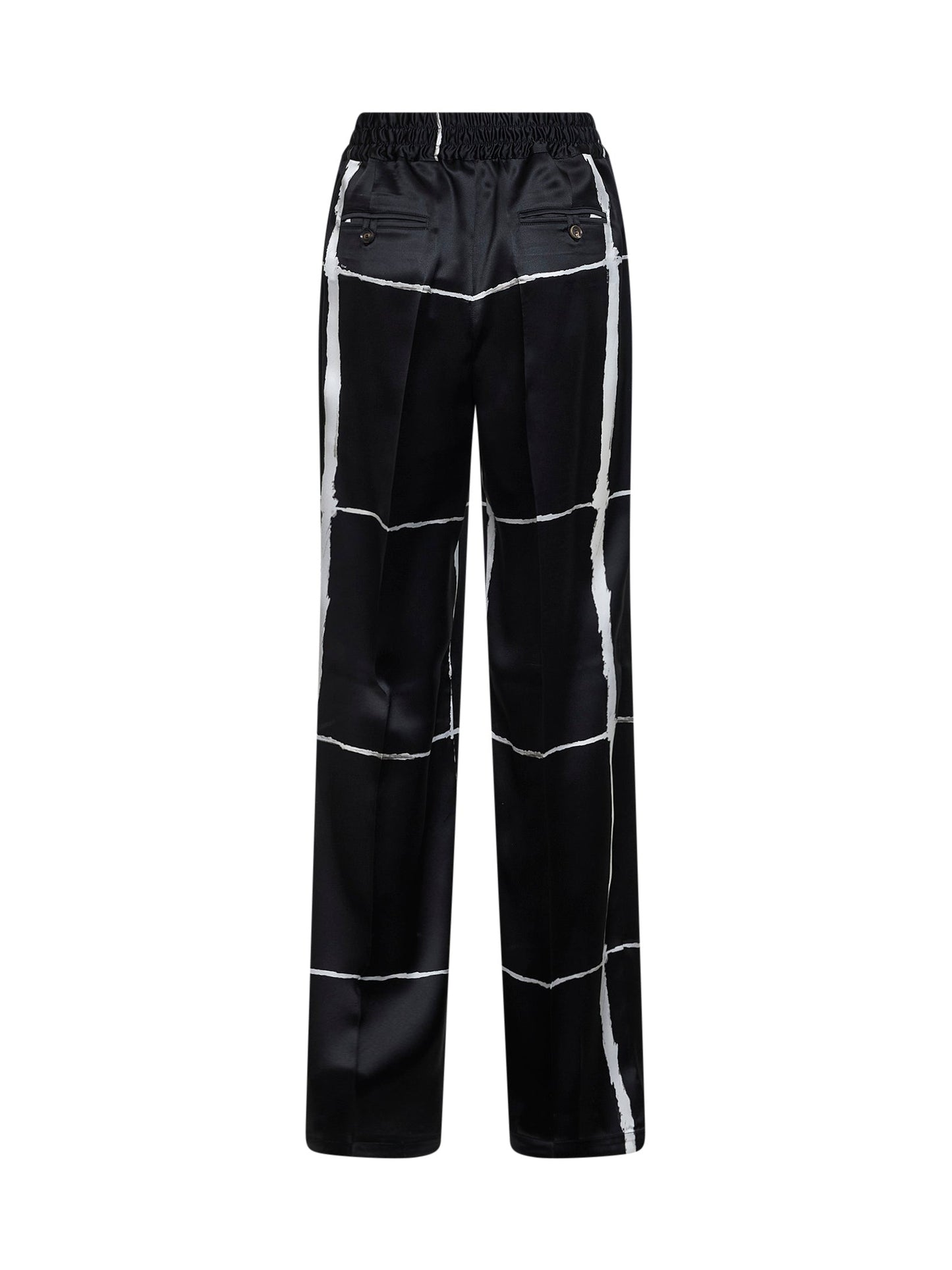 Kiton Women Black And White Printed Silk Drawstring Trousers KITON