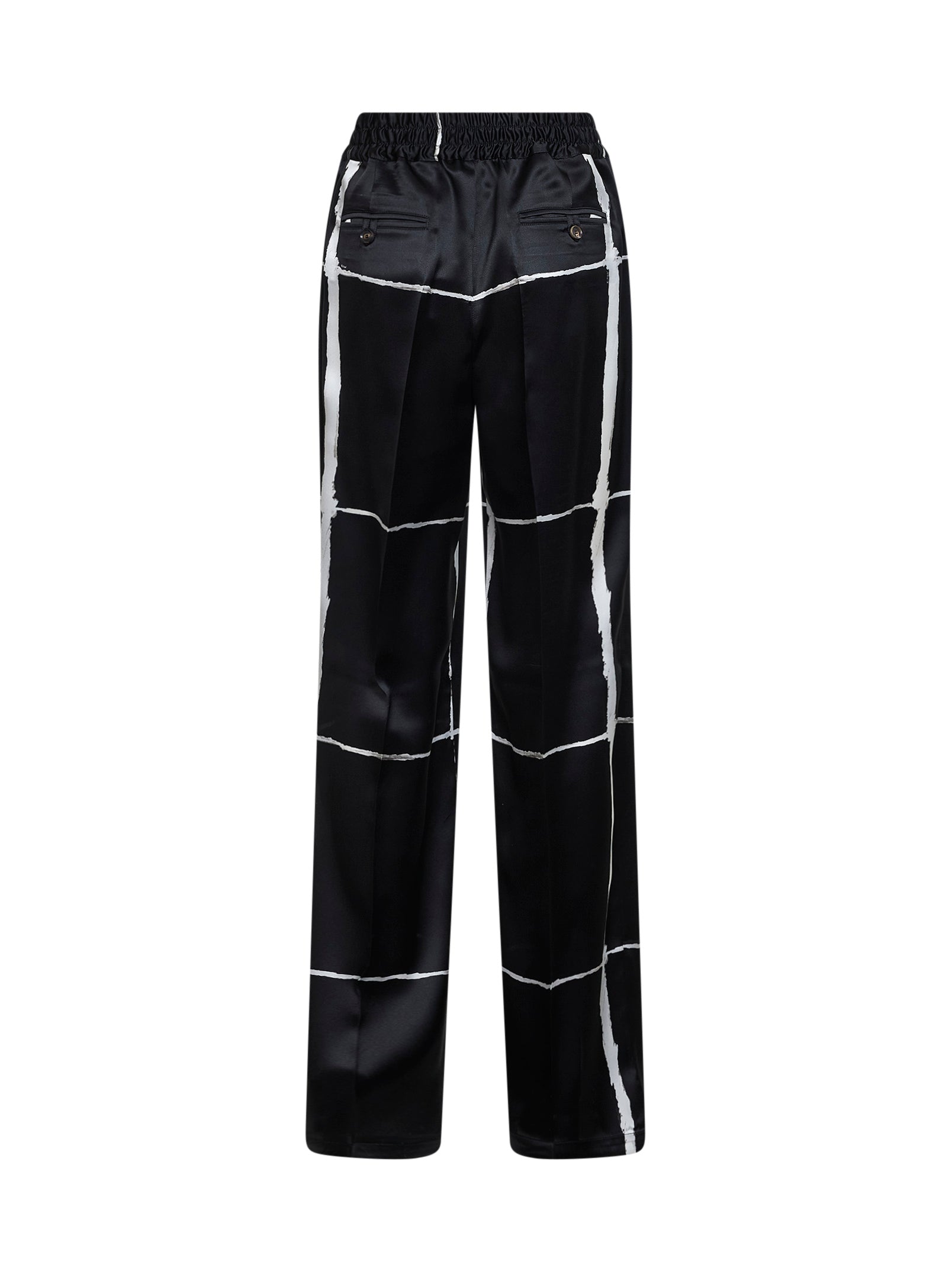 Kiton Women Black And White Printed Silk Drawstring Trousers KITON