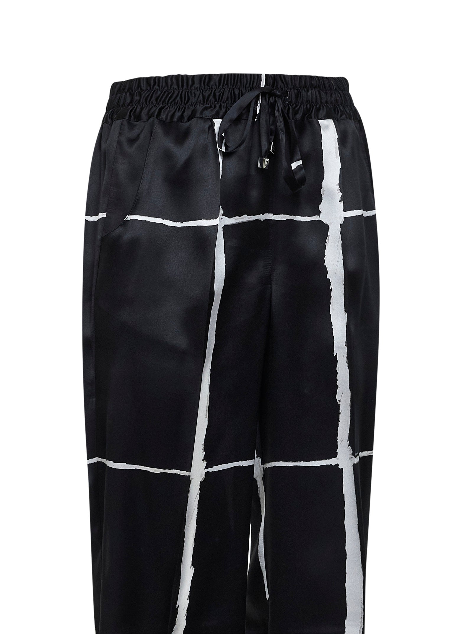 Kiton Women Black And White Printed Silk Drawstring Trousers KITON