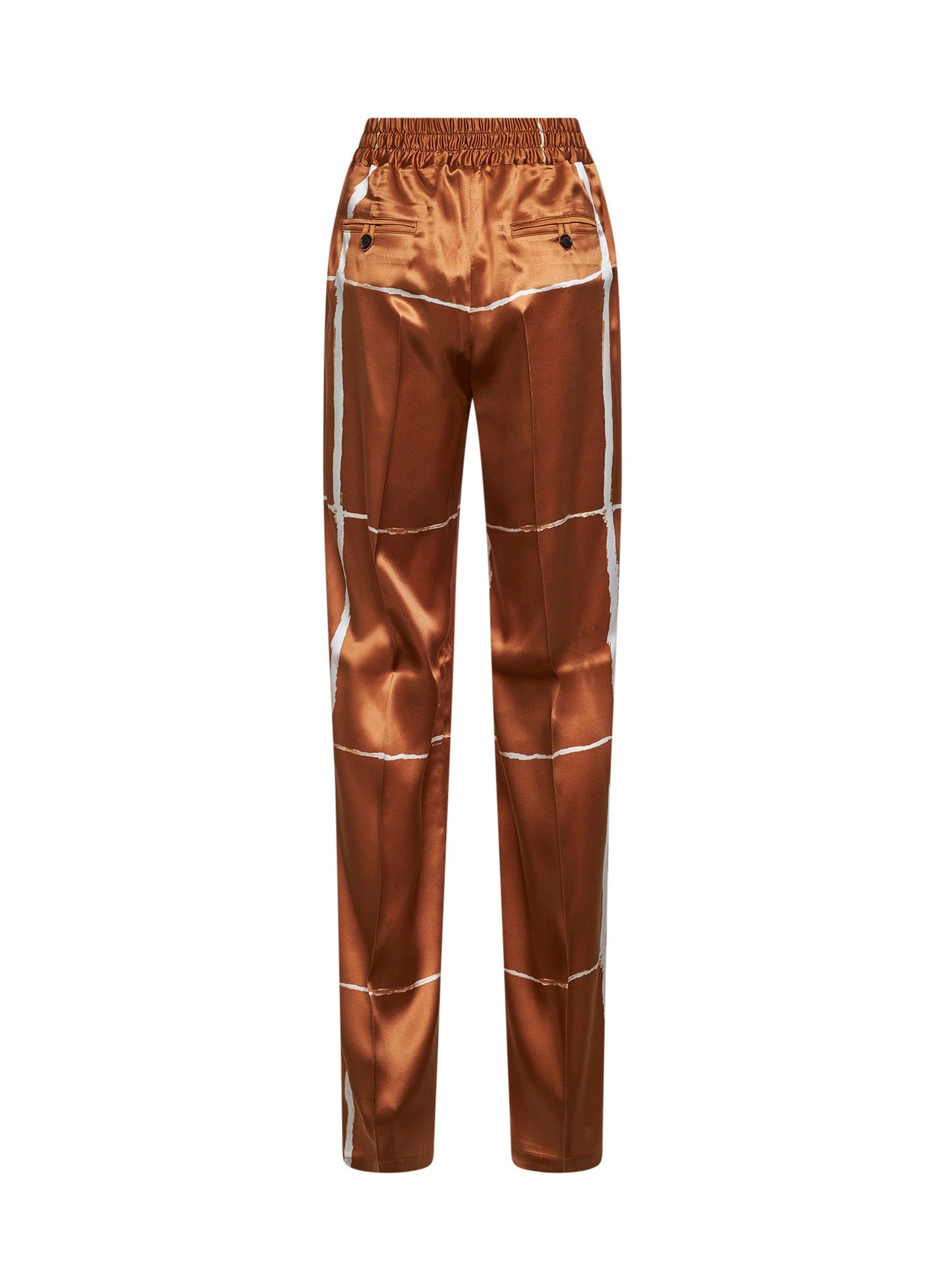 Kiton Women Tan And White Printed Silk Drawstring Trousers KITON