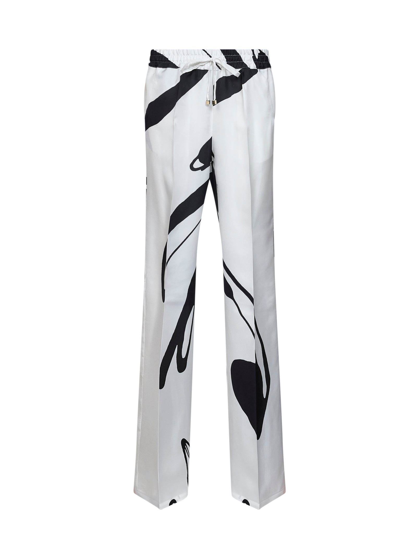 Kiton Women White And Black Printed Silk Trousers KITON