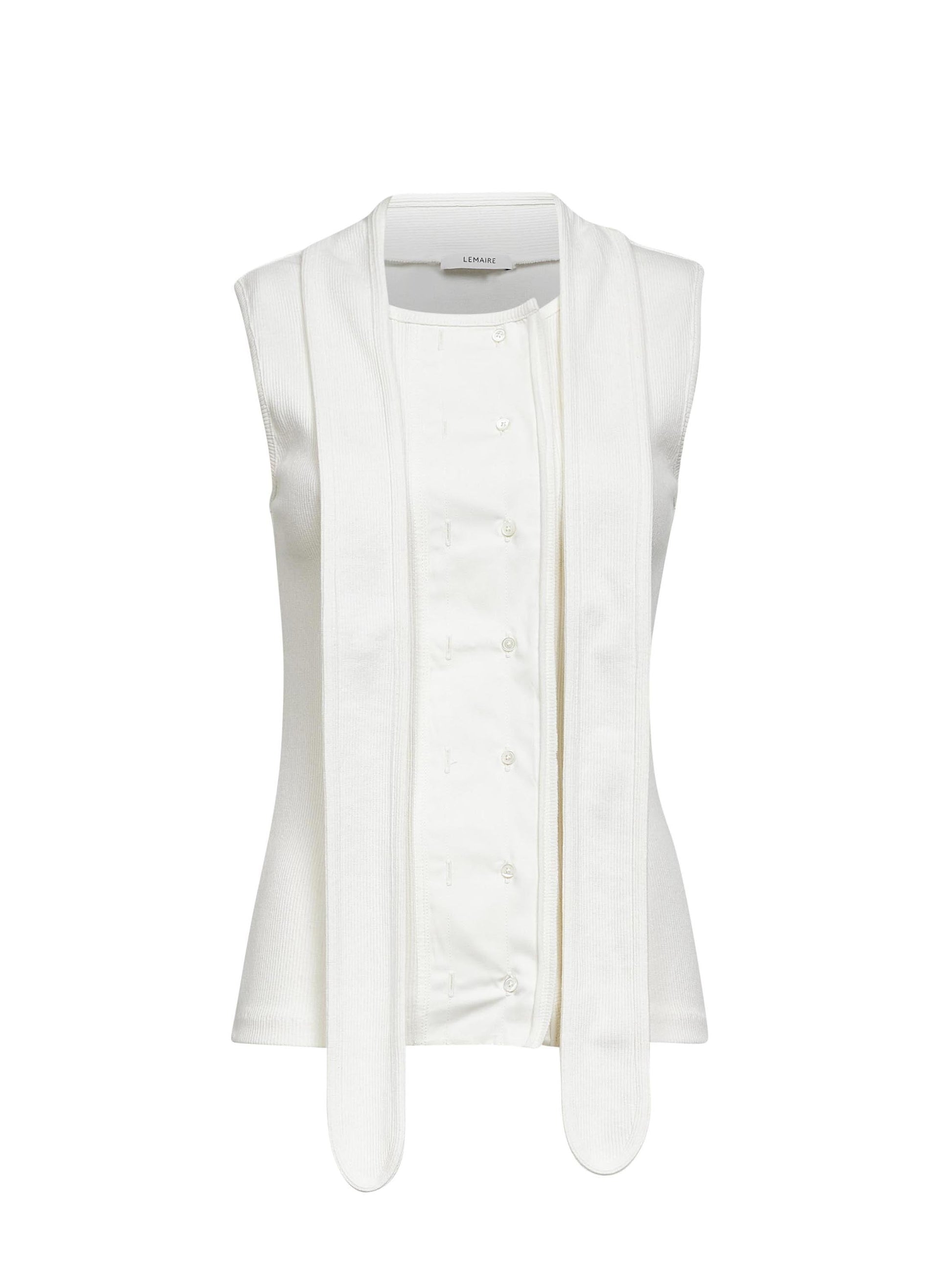Lemaire Women Milk Ribbed Jersey Asymmetrical Fitted Top LEMAIRE