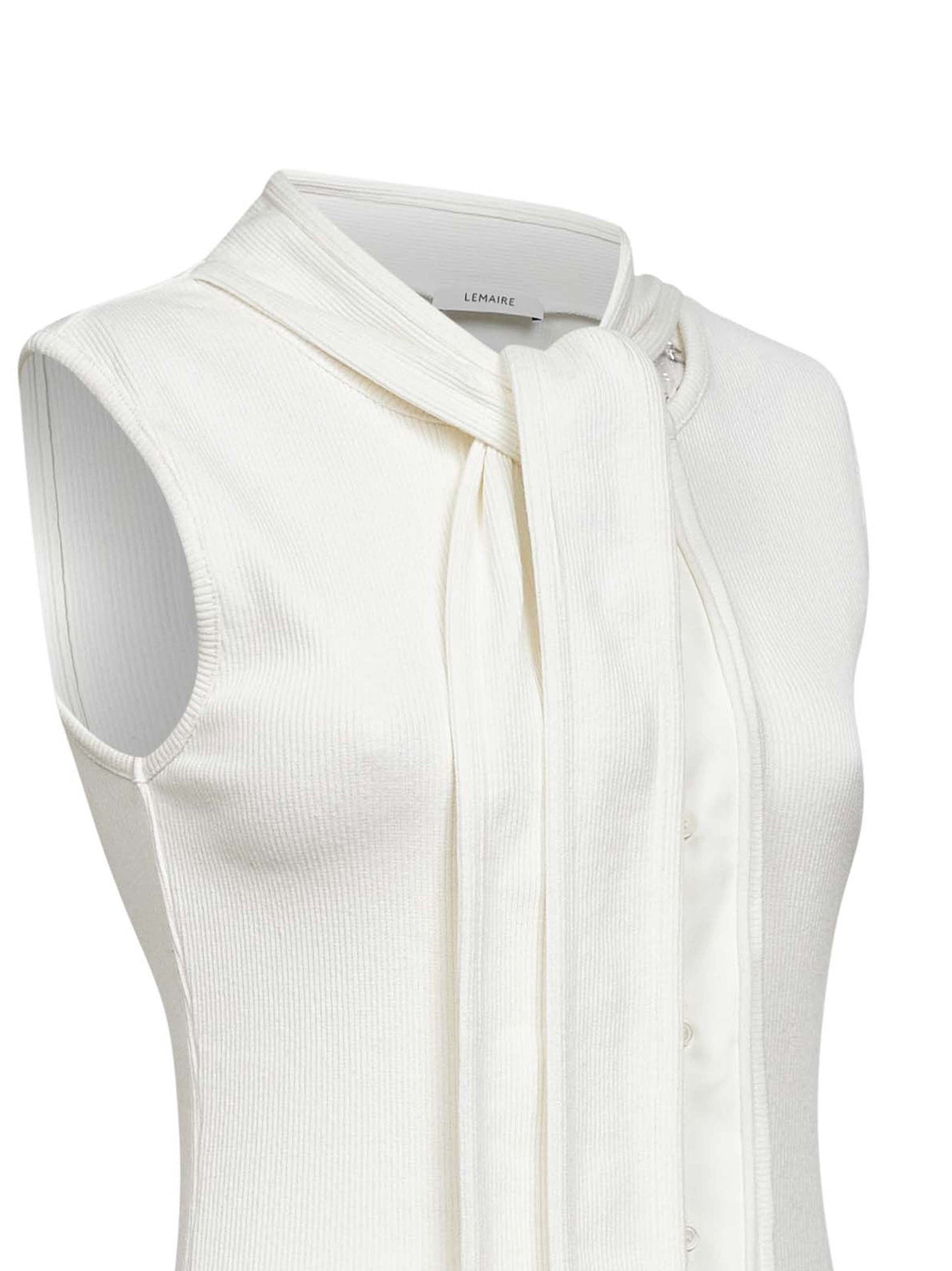 Lemaire Women Milk Ribbed Jersey Asymmetrical Fitted Top LEMAIRE