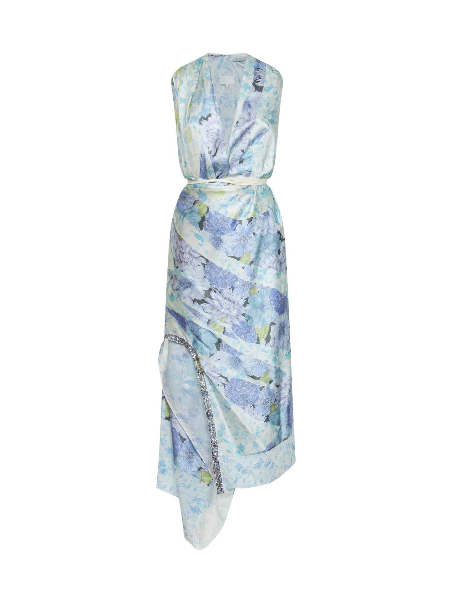 Maison Margiela Women Light Blue Floral Silk Wrap Midi Dress MAISON MARGIELA