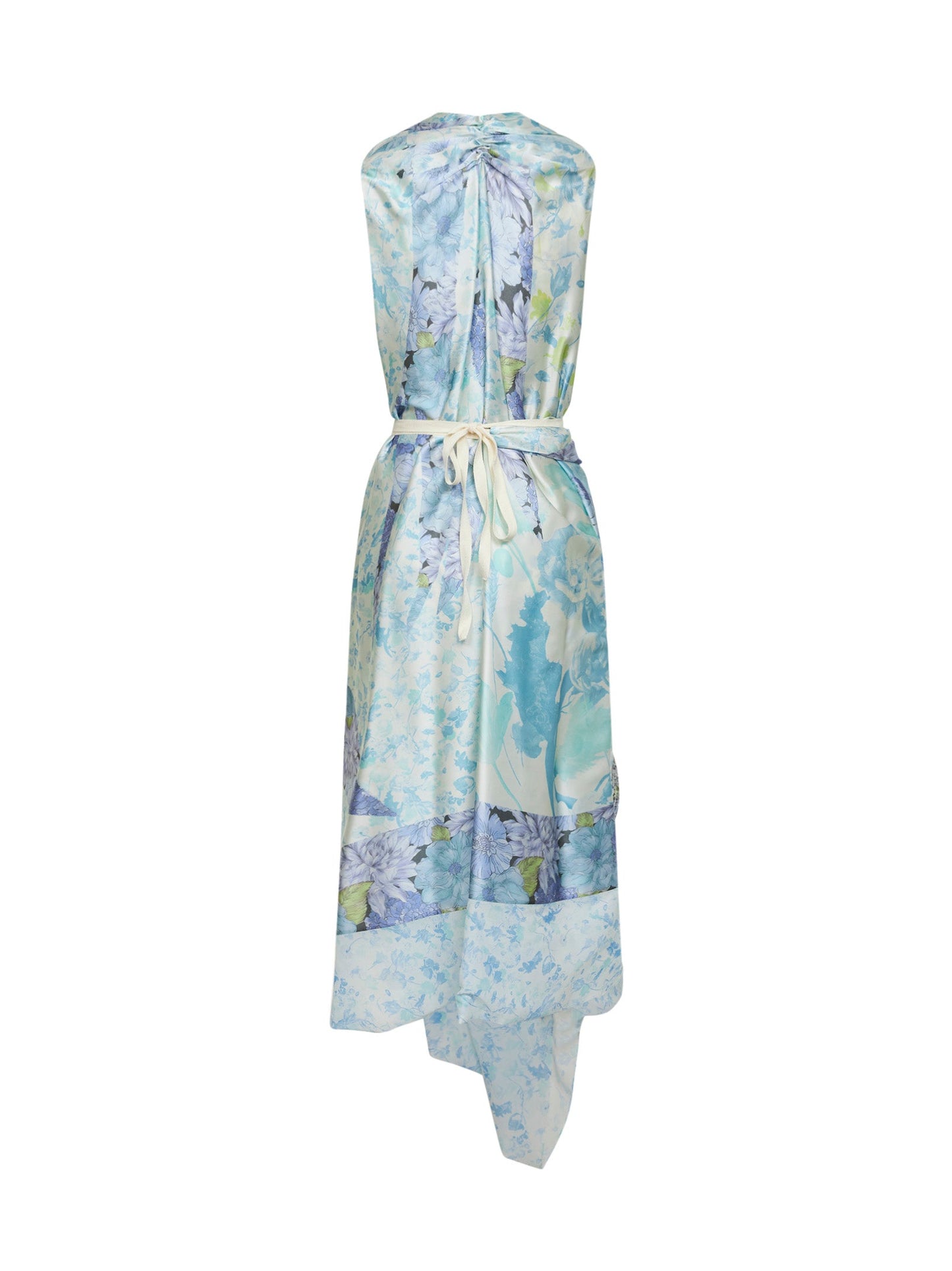 Maison Margiela Women Light Blue Floral Silk Wrap Midi Dress MAISON MARGIELA