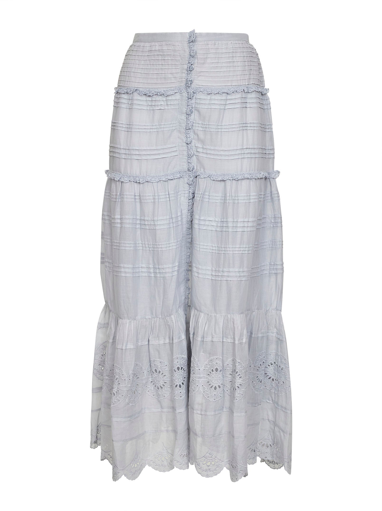 Marant Etoile Women Light Blue Cotton And Lace Paoline Long Skirt ISABEL MARANT ETOILE