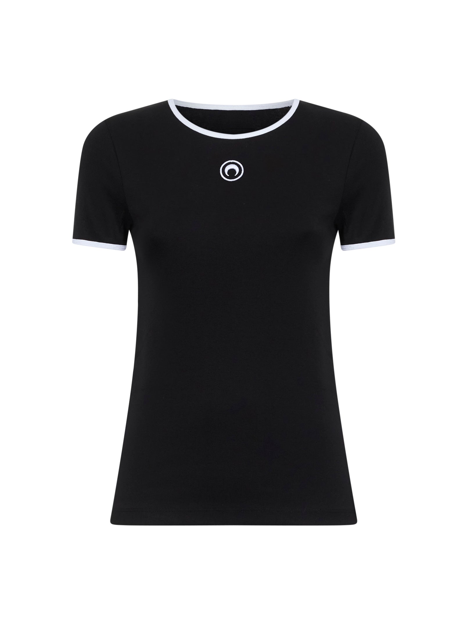 Marine Serre Women Black Ribbed Jersey Moon Logo Fitted T-Shirt MARINE SERRE