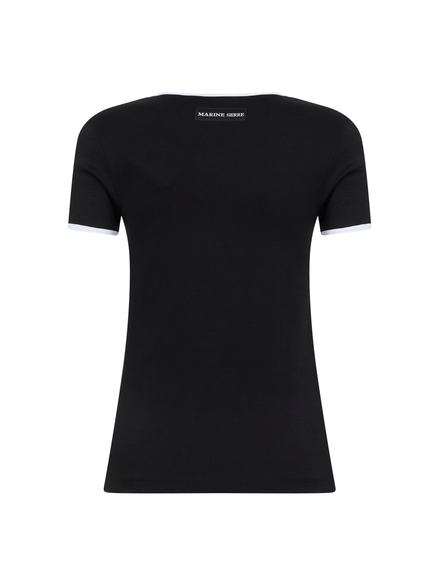 Marine Serre Women Black Ribbed Jersey Moon Logo Fitted T-Shirt MARINE SERRE