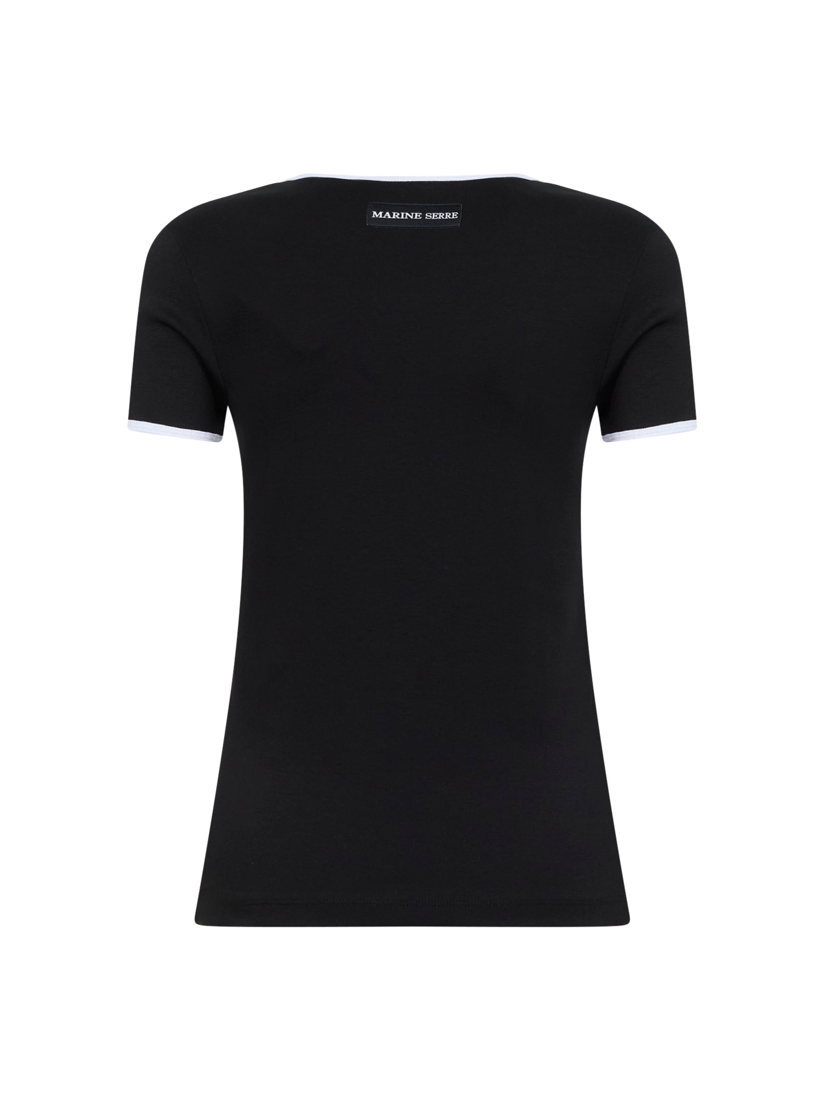 Marine Serre Women Black Ribbed Jersey Moon Logo Fitted T-Shirt MARINE SERRE