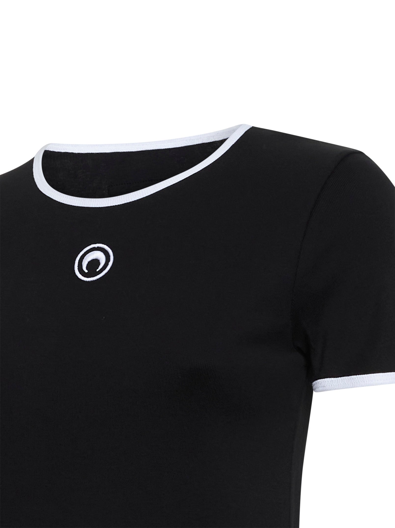 Marine Serre Women Black Ribbed Jersey Moon Logo Fitted T-Shirt MARINE SERRE