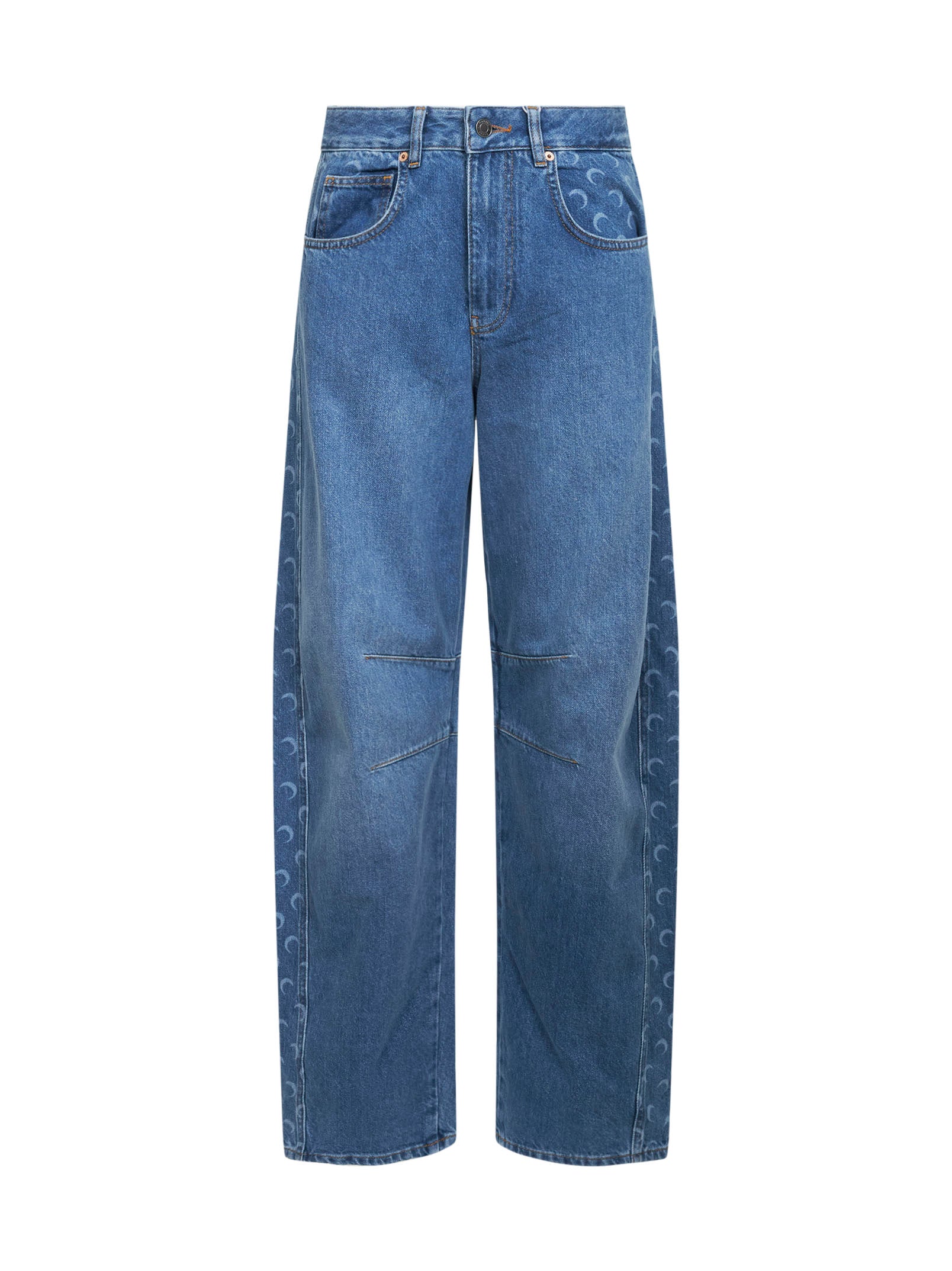 Marine Serre Women Light Blue Denim Moon Laser Baggy Jeans MARINE SERRE