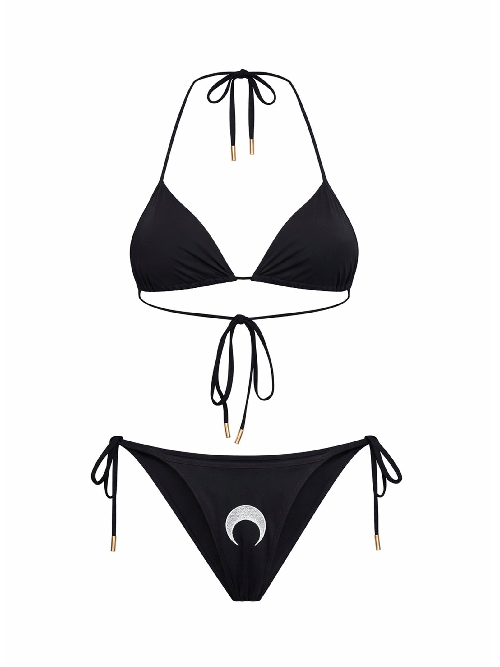 Marine Serre Women Black Stretch Jersey Bikini With Moon Embroidery MARINE SERRE