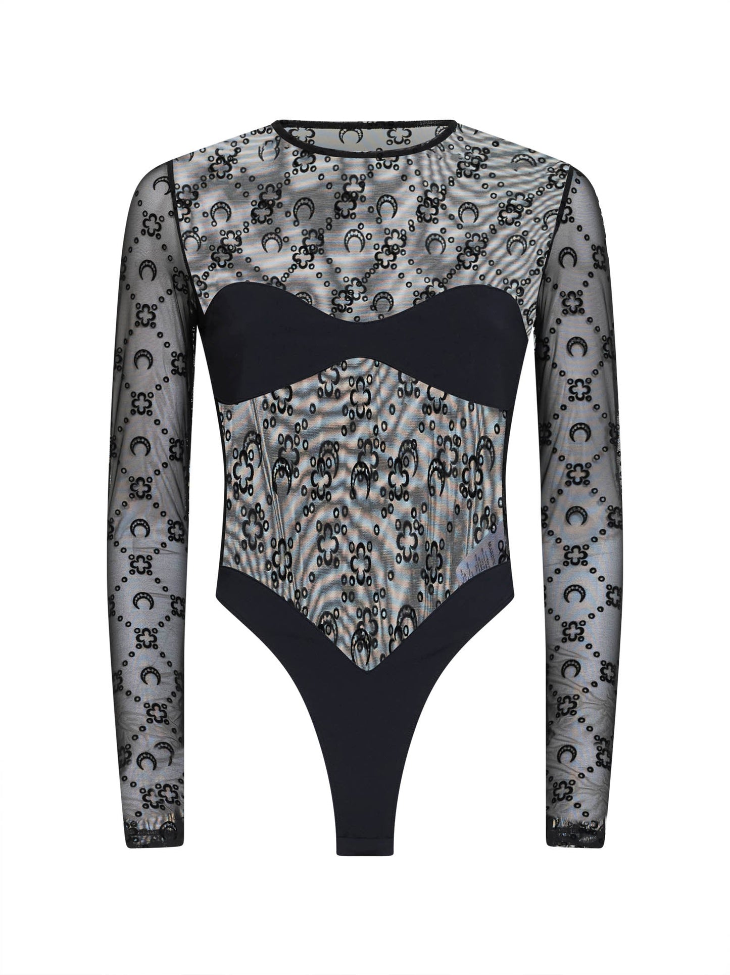 Marine Serre Women Black Flocked Monogram Mesh Bodysuit MARINE SERRE