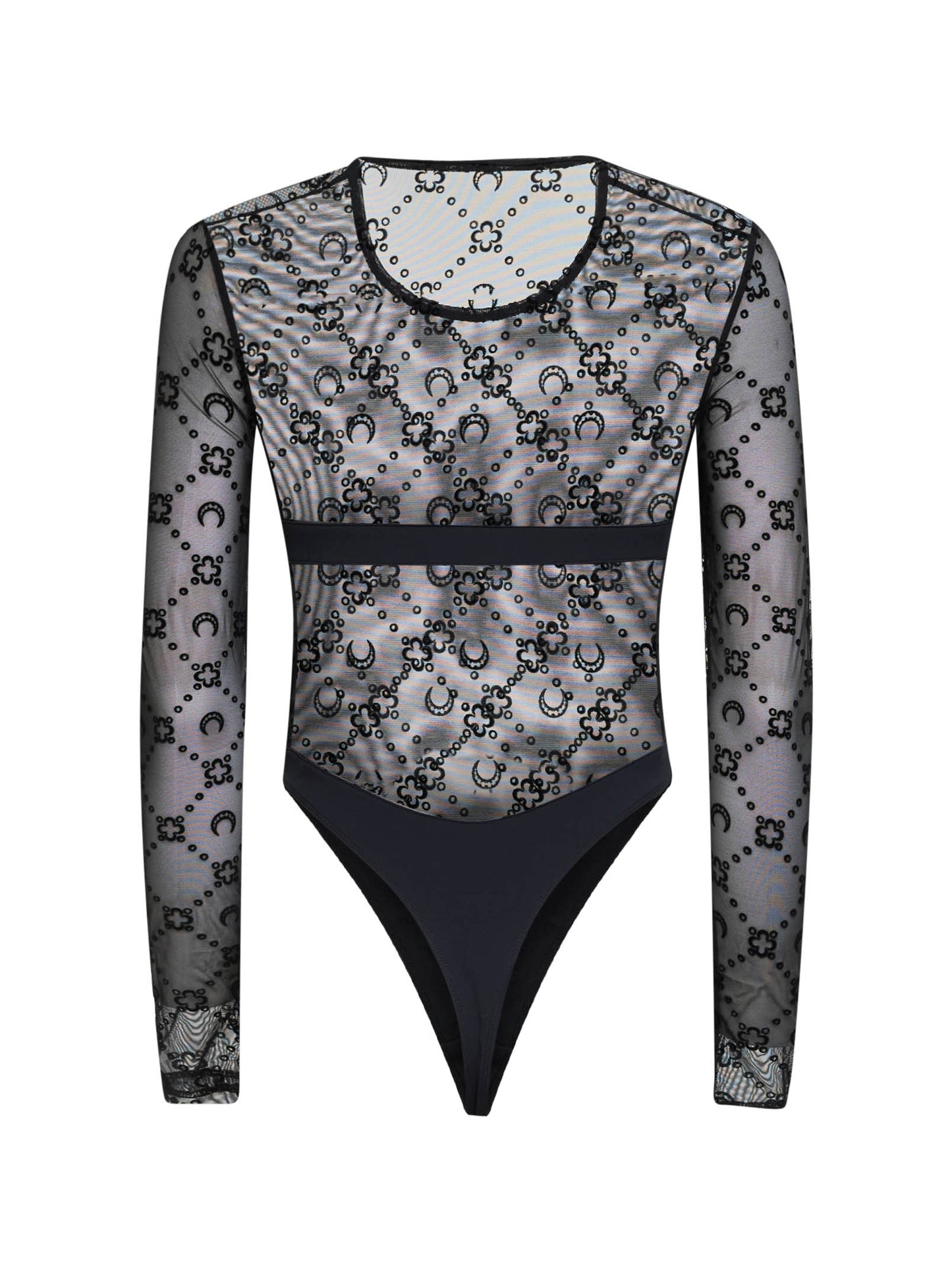 Marine Serre Women Black Flocked Monogram Mesh Bodysuit MARINE SERRE