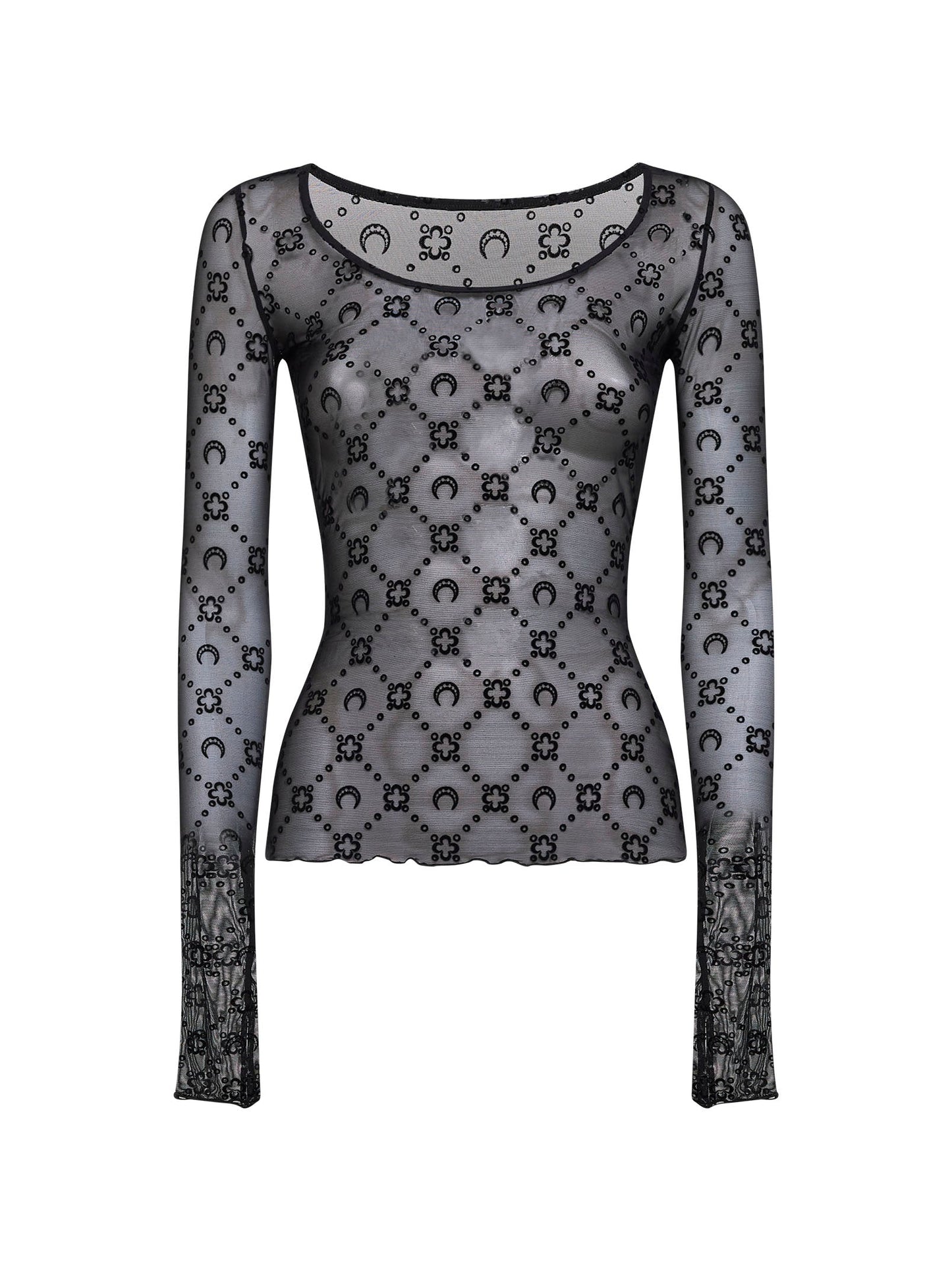 Marine Serre Women Black Monogram Mesh Long-Sleeved Top MARINE SERRE