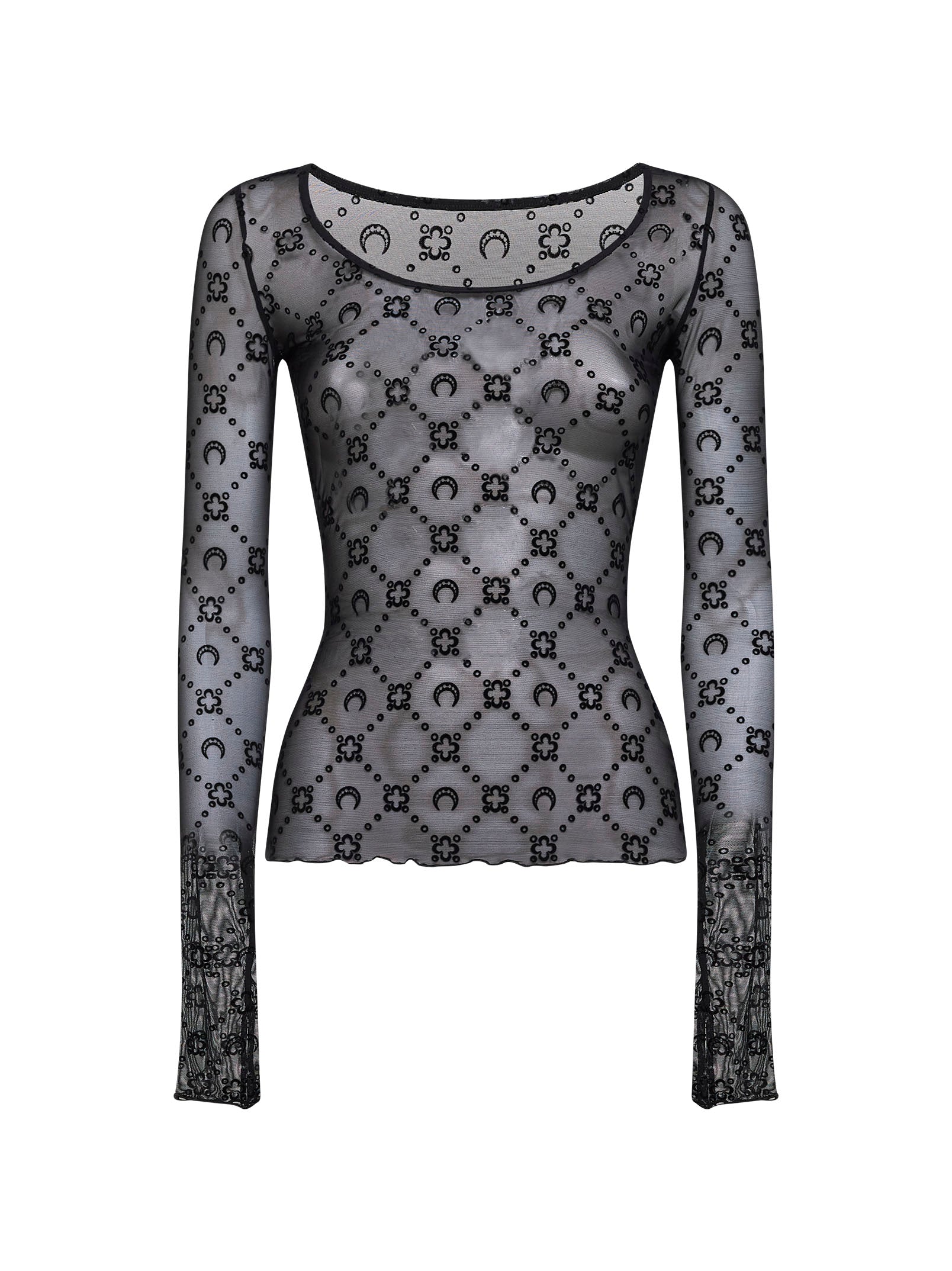 Marine Serre Women Black Monogram Mesh Long-Sleeved Top MARINE SERRE