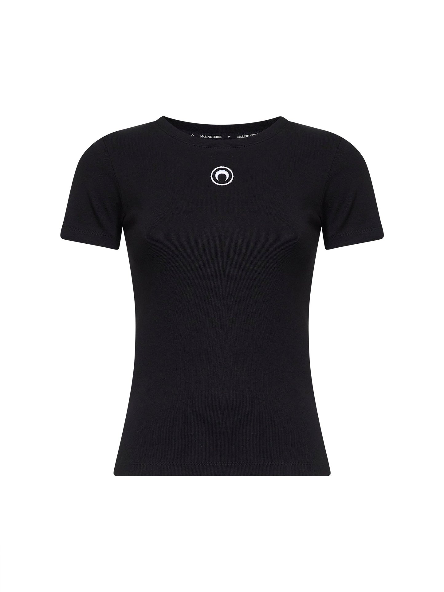 Marine Serre Women Black Ribbed Jersey Moon Logo T-Shirt MARINE SERRE