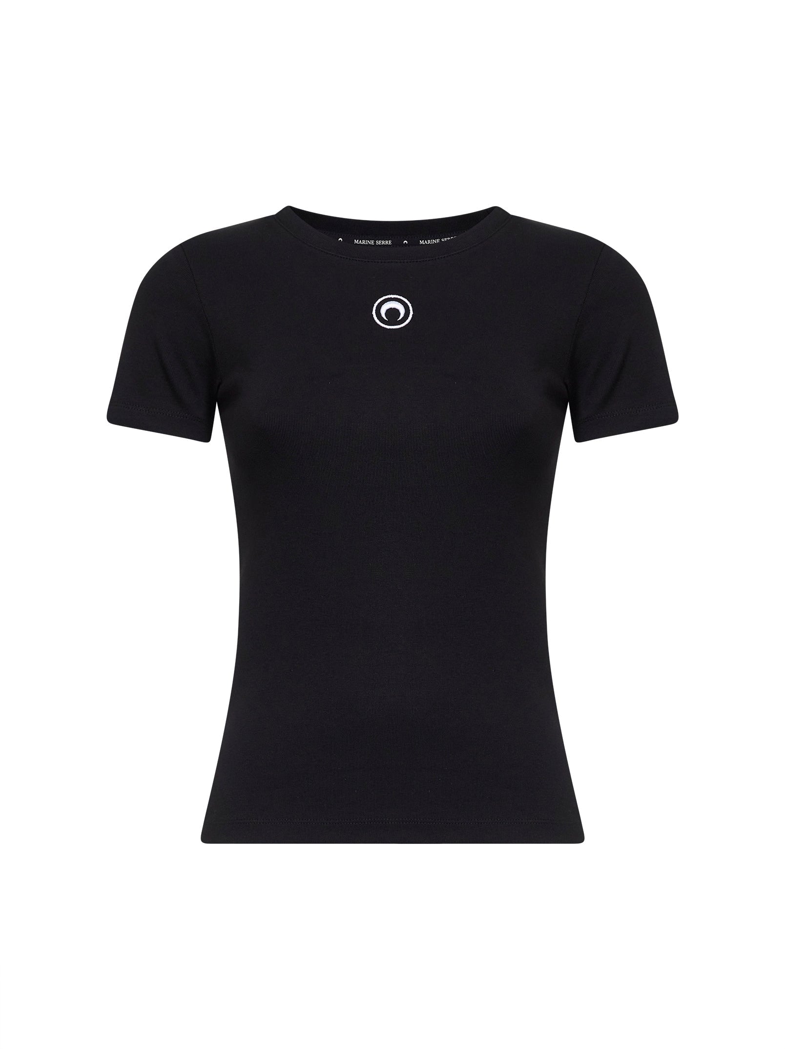 Marine Serre Women Black Ribbed Jersey Moon Logo T-Shirt MARINE SERRE