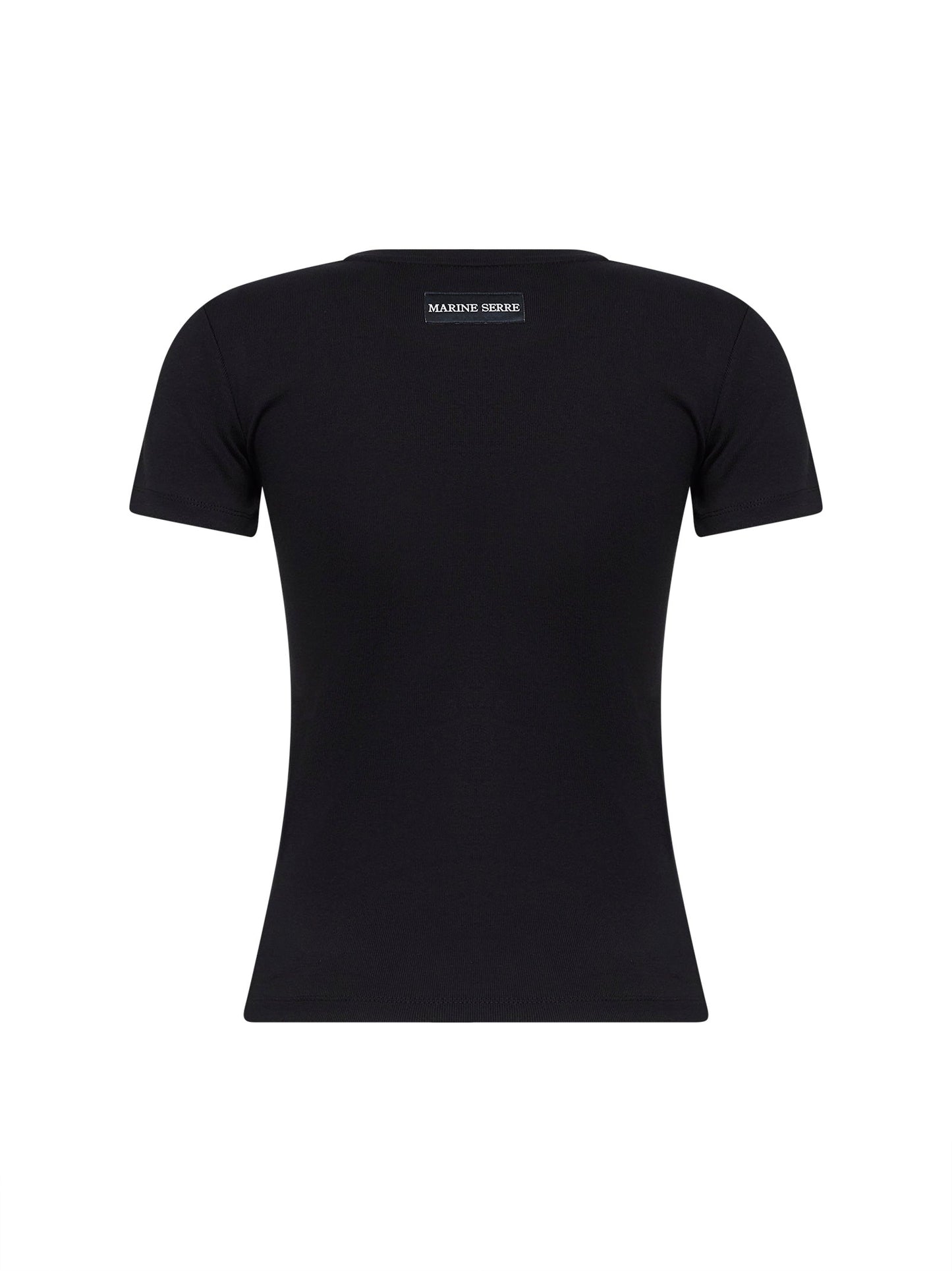 Marine Serre Women Black Ribbed Jersey Moon Logo T-Shirt MARINE SERRE