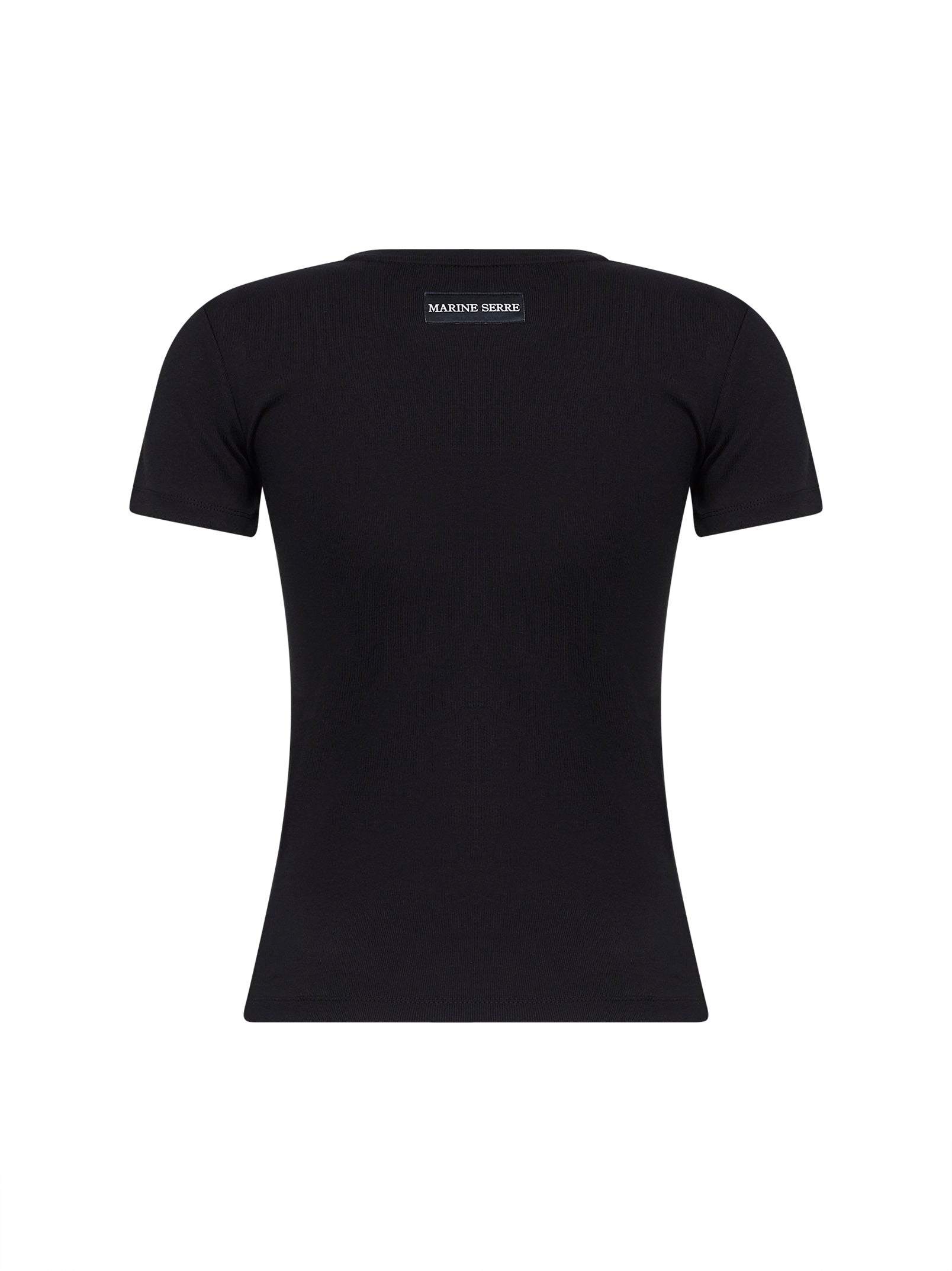 Marine Serre Women Black Ribbed Jersey Moon Logo T-Shirt MARINE SERRE