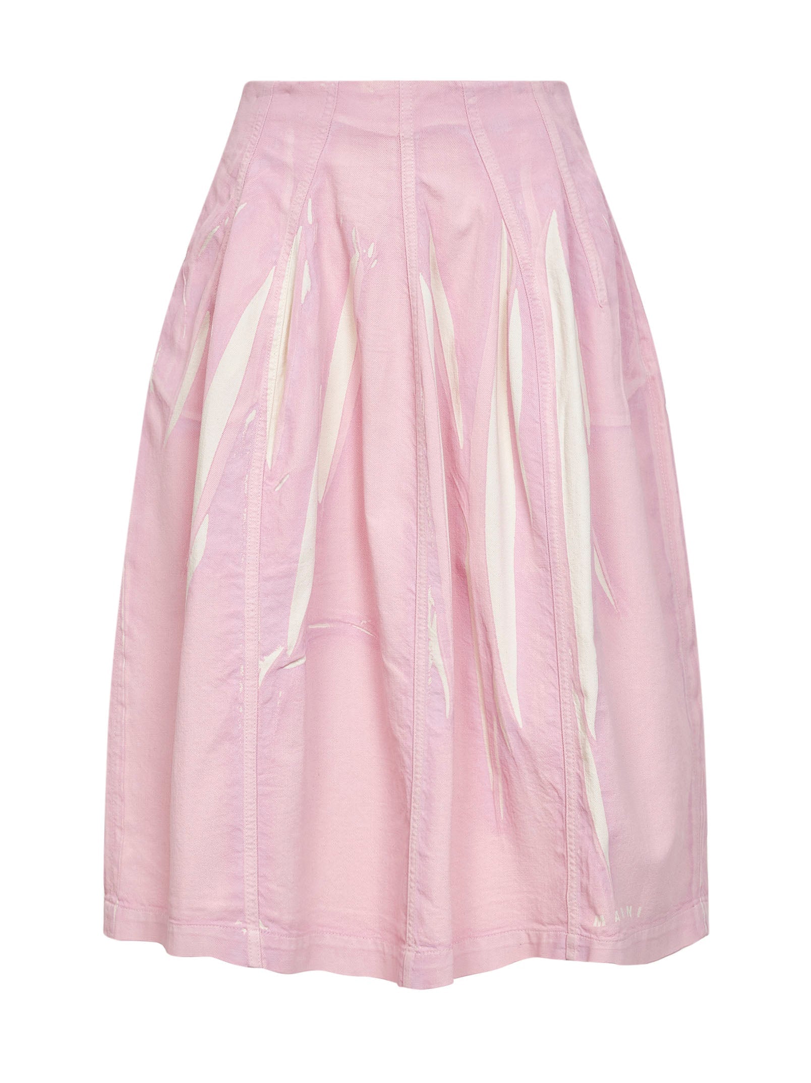 Marni Women Pink Screen-Printed Denim Flared Midi Skirt MARNI