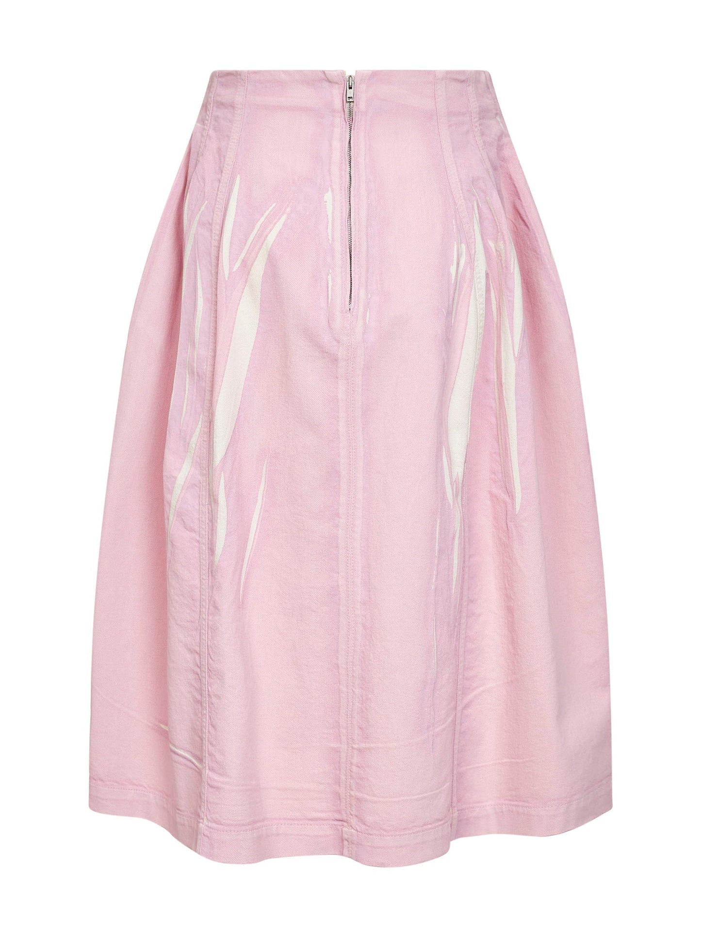 Marni Women Pink Screen-Printed Denim Flared Midi Skirt MARNI