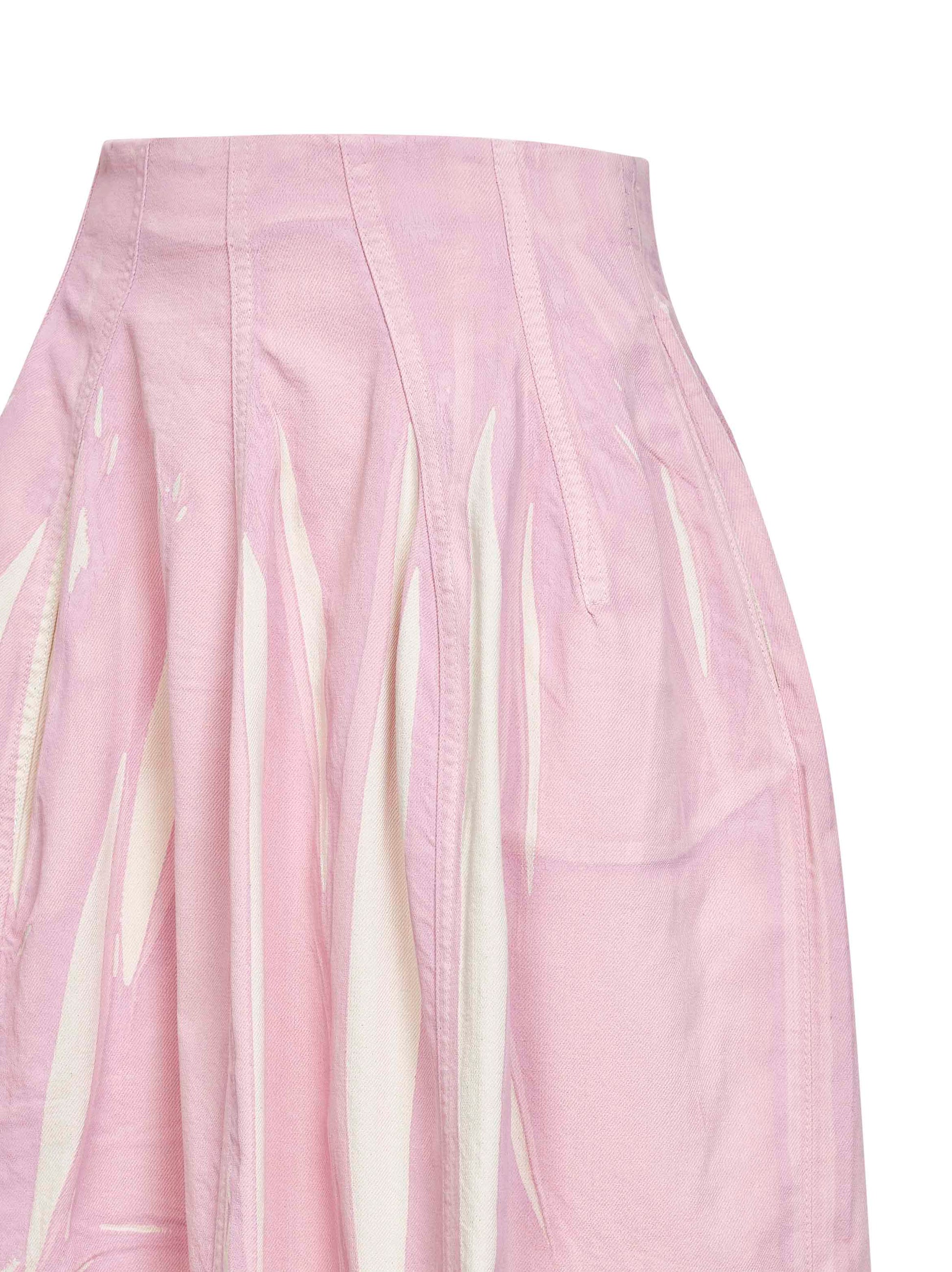 Marni Women Pink Screen-Printed Denim Flared Midi Skirt MARNI
