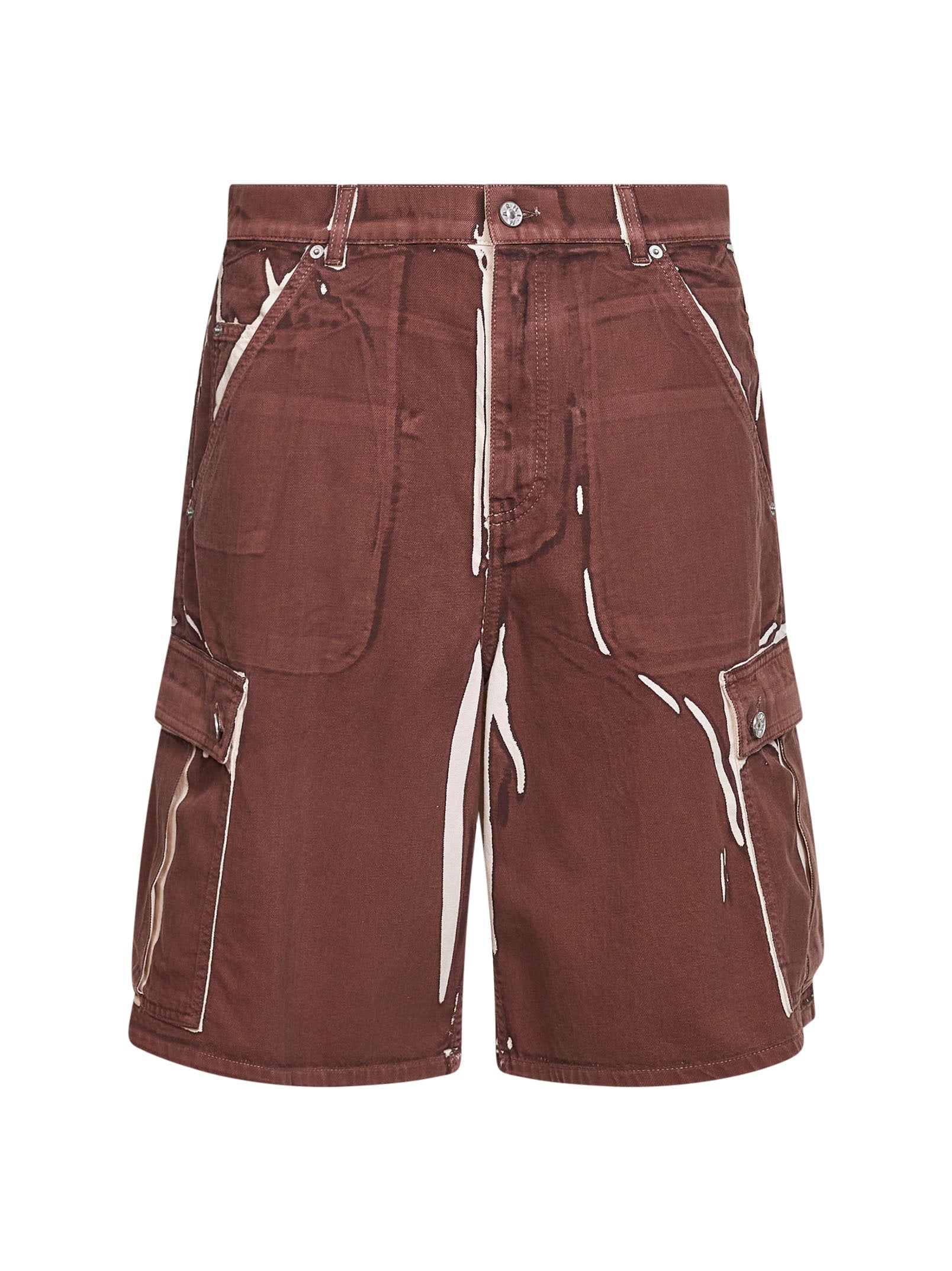 Marni Men Brown Screen-Printed Denim Cargo Bermuda Shorts MARNI