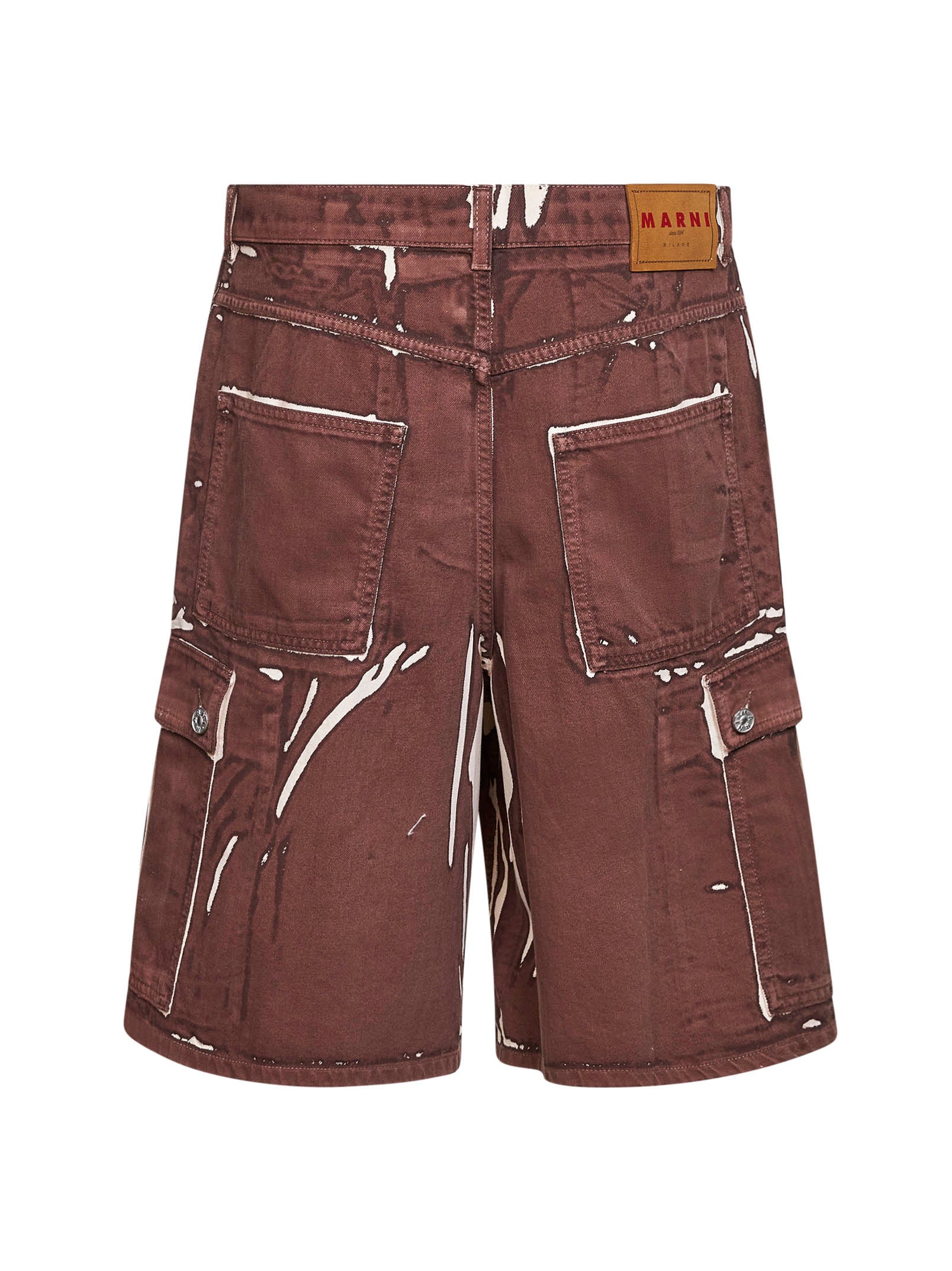 Marni Men Brown Screen-Printed Denim Cargo Bermuda Shorts MARNI