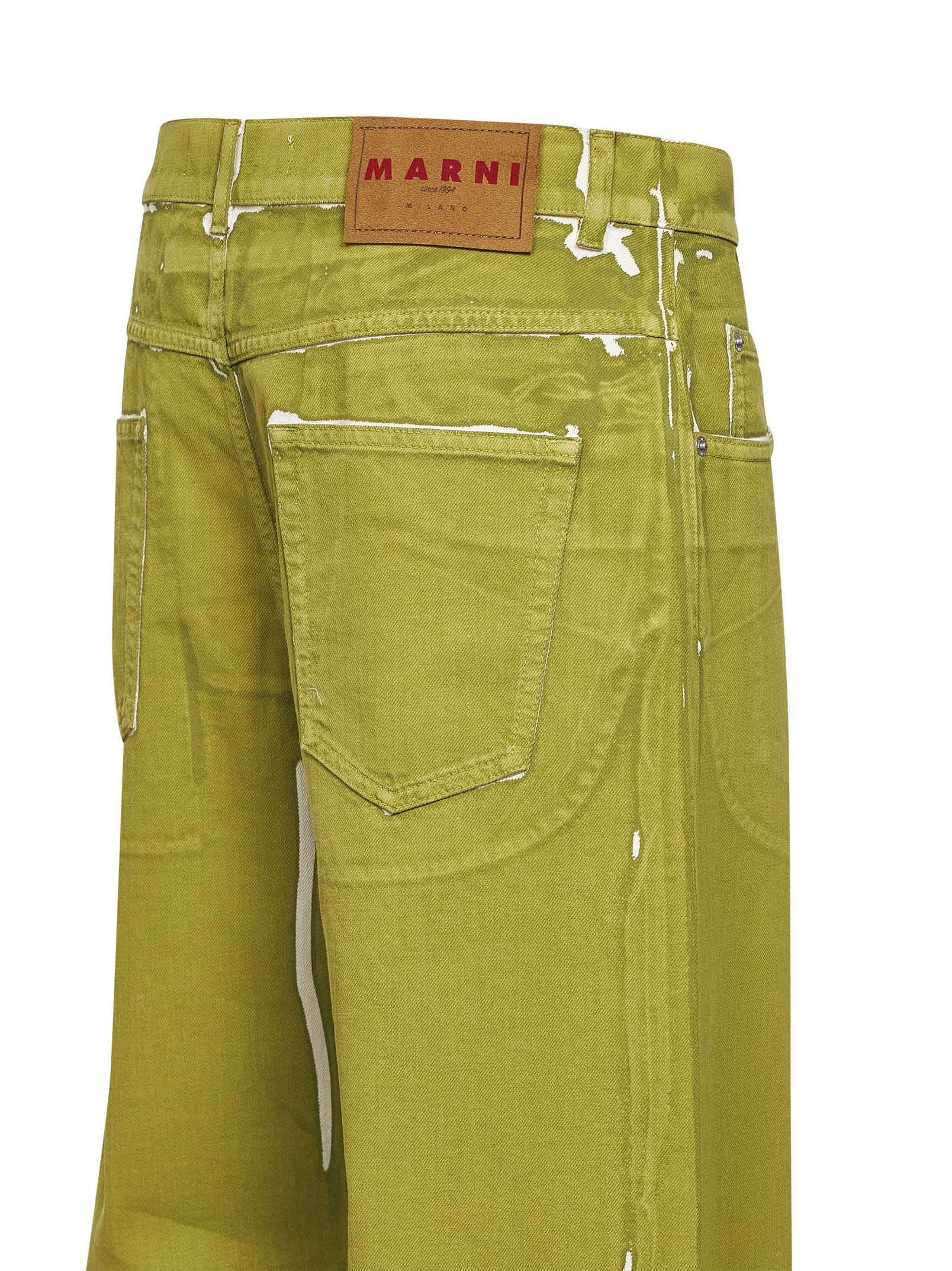 Marni Men Green Screen-Printed Denim Wide-Leg Jeans MARNI
