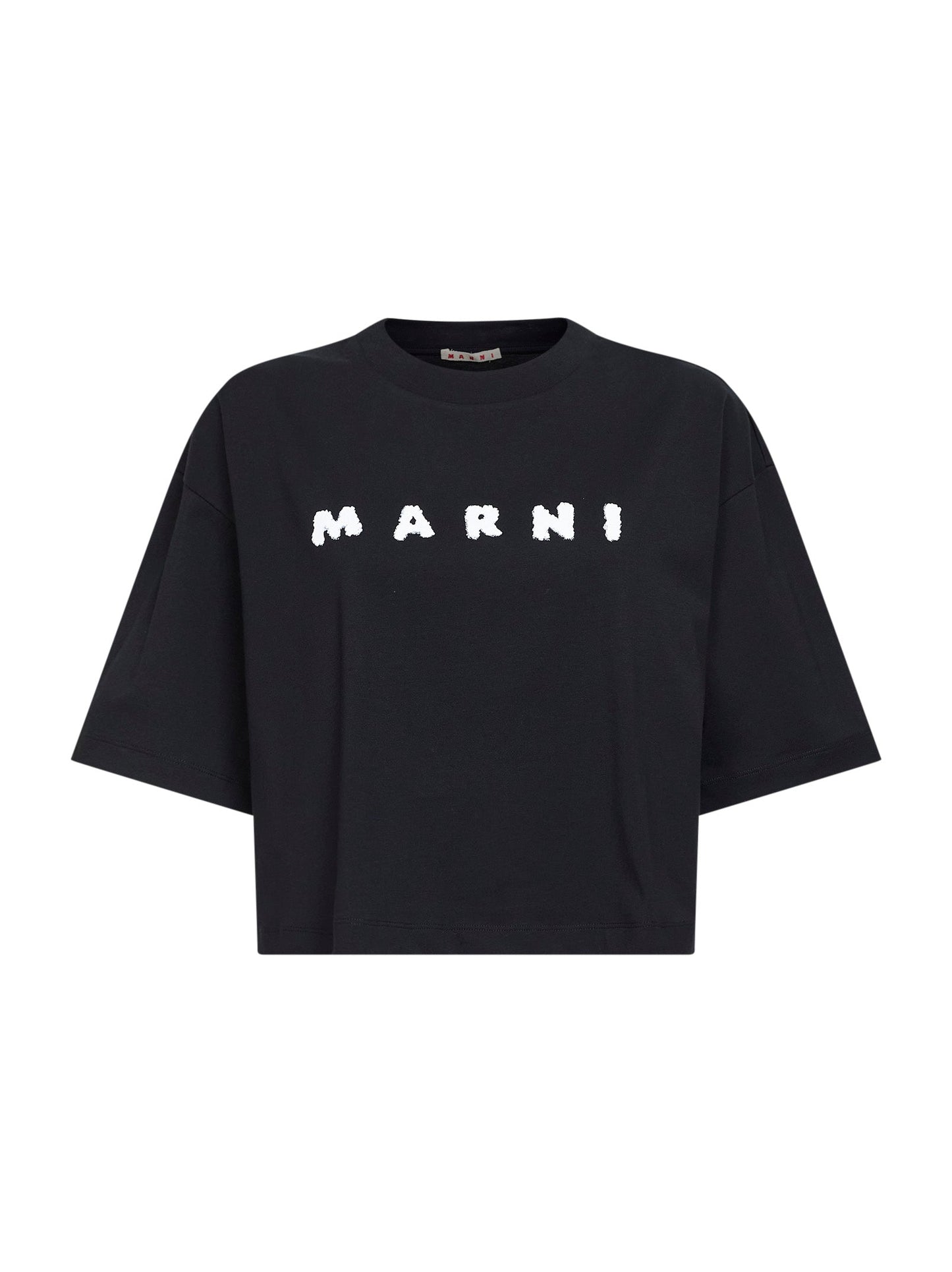 Marni Women Black Jersey Marni Scribbled Logo Cropped T-Shirt MARNI