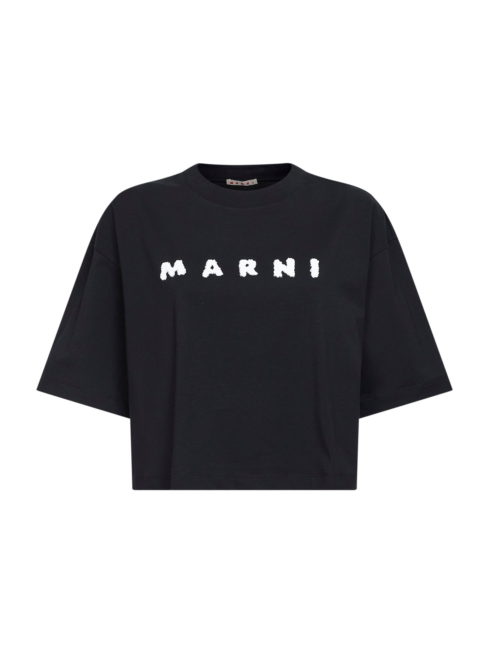 Marni Women Black Jersey Marni Scribbled Logo Cropped T-Shirt MARNI